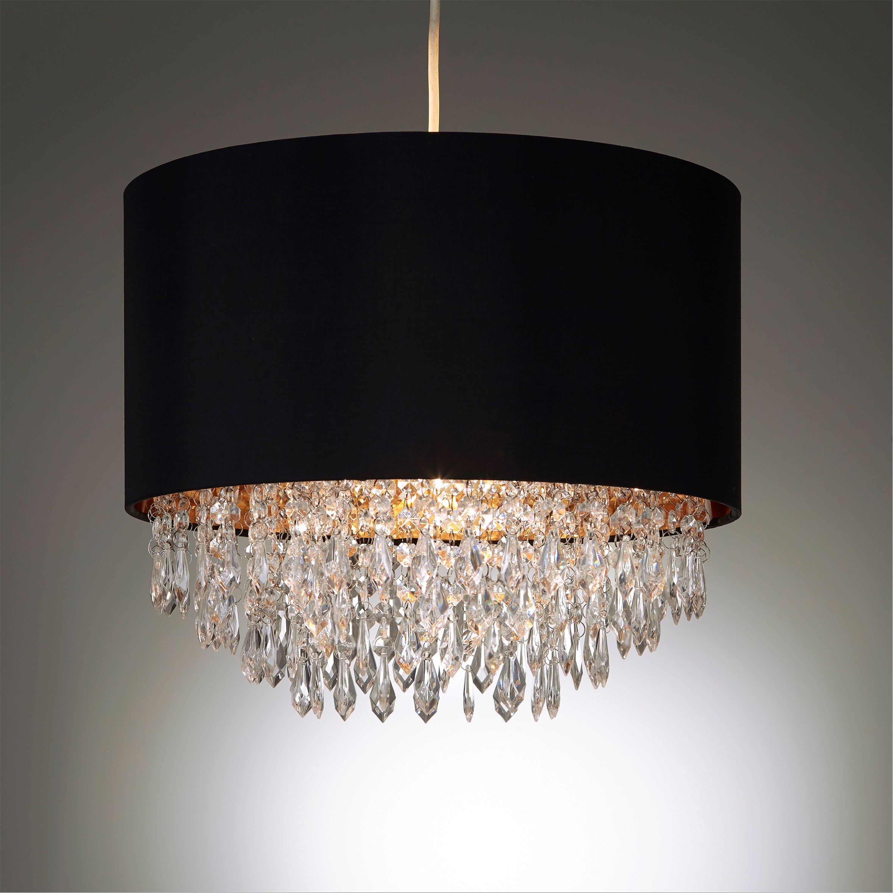 Black - K Living - Black Drum and Clear Beaded Droplets Chandelier - 2