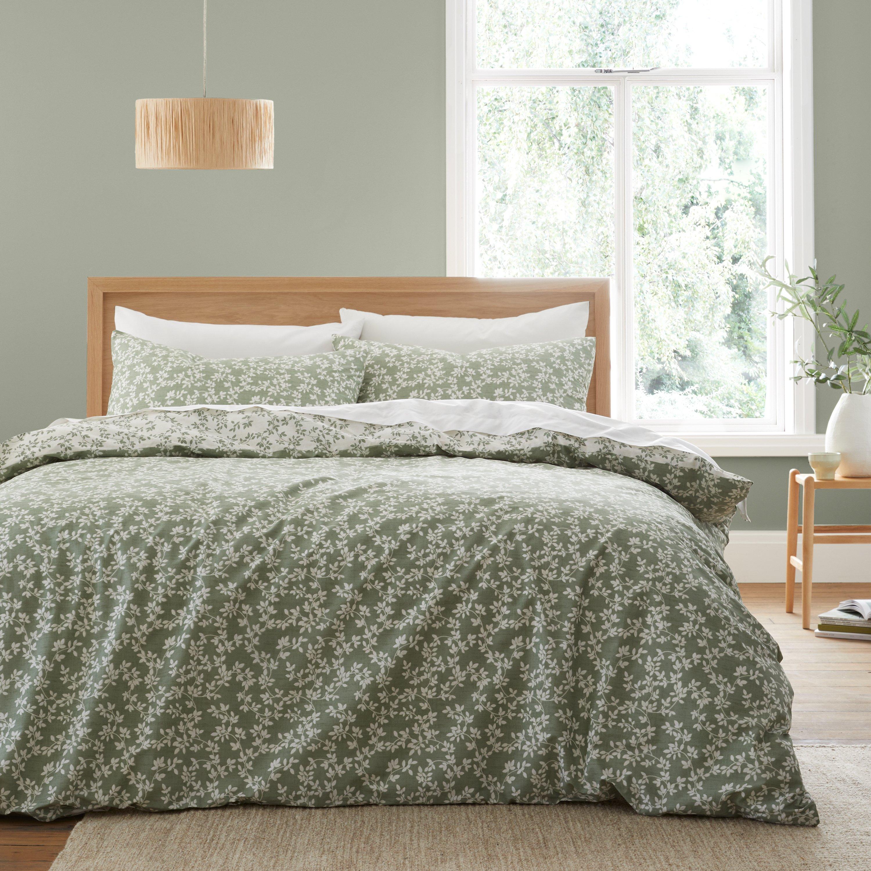 Bianca  Shadow Leaves 200 Tc Cotton Duvet Cover Set - Green - Single