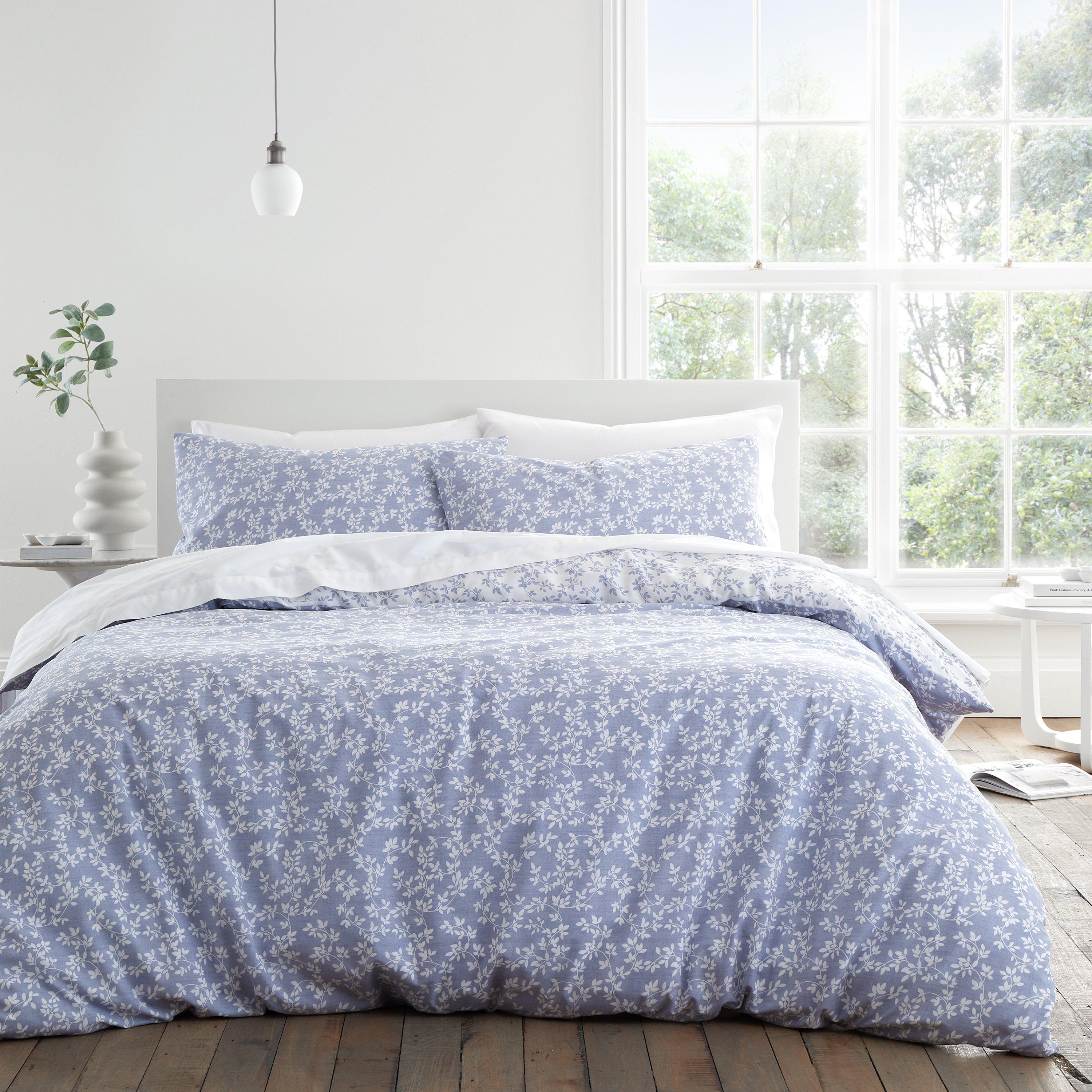 Bianca Unisex Blue Shadow Leaves 100% Cotton Duvet Cover Set In | : King - Image 8