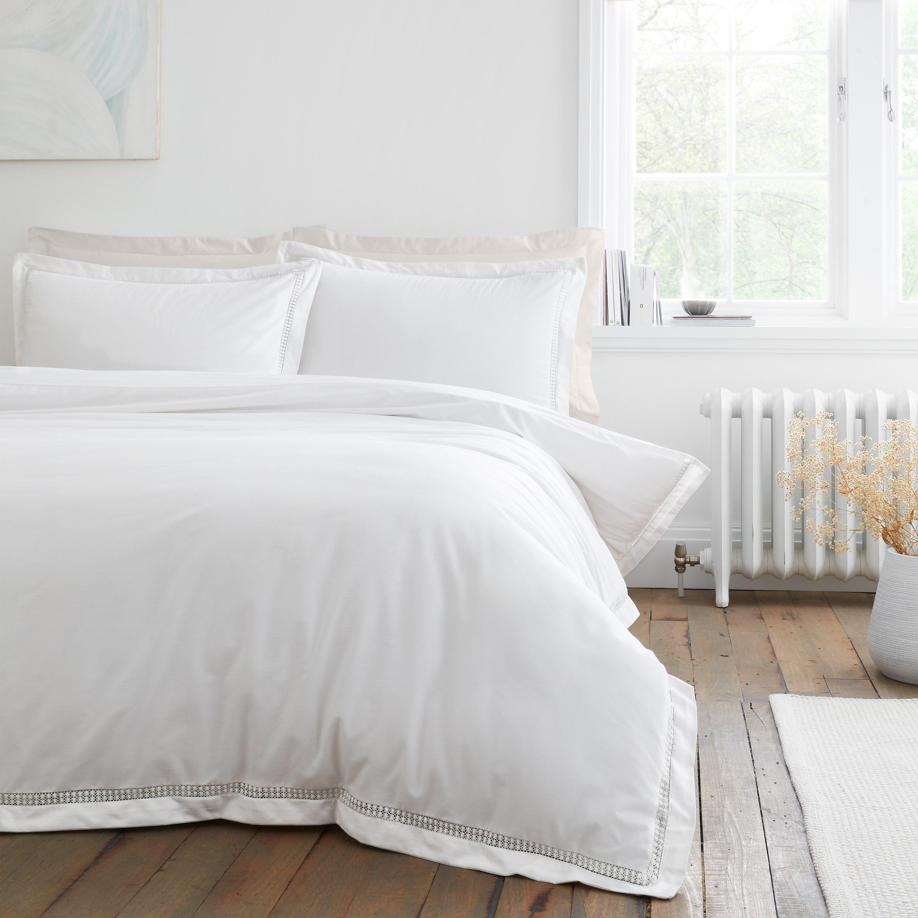 Bianca Unisex White Oxford Lace Trim 100% Cotton Duvet Cover Set In | : Super King - Image 9