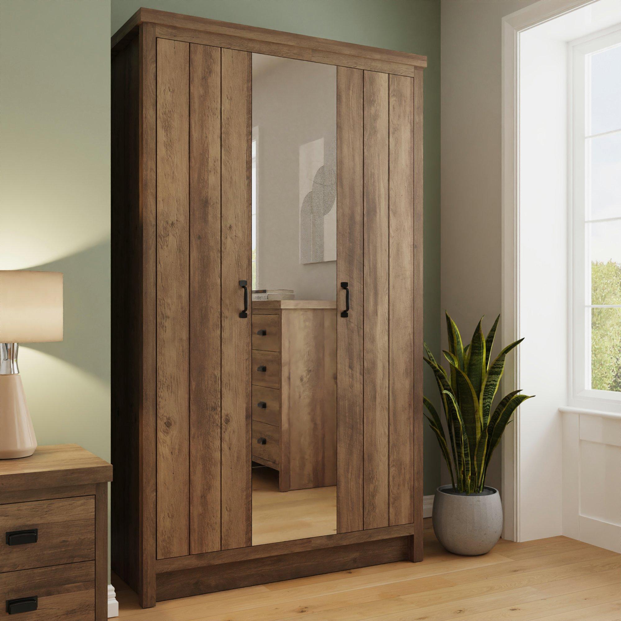Knotty Oak - GFW - Boston 3 Door Mirrored Wardrobe Knotty Oak - 2