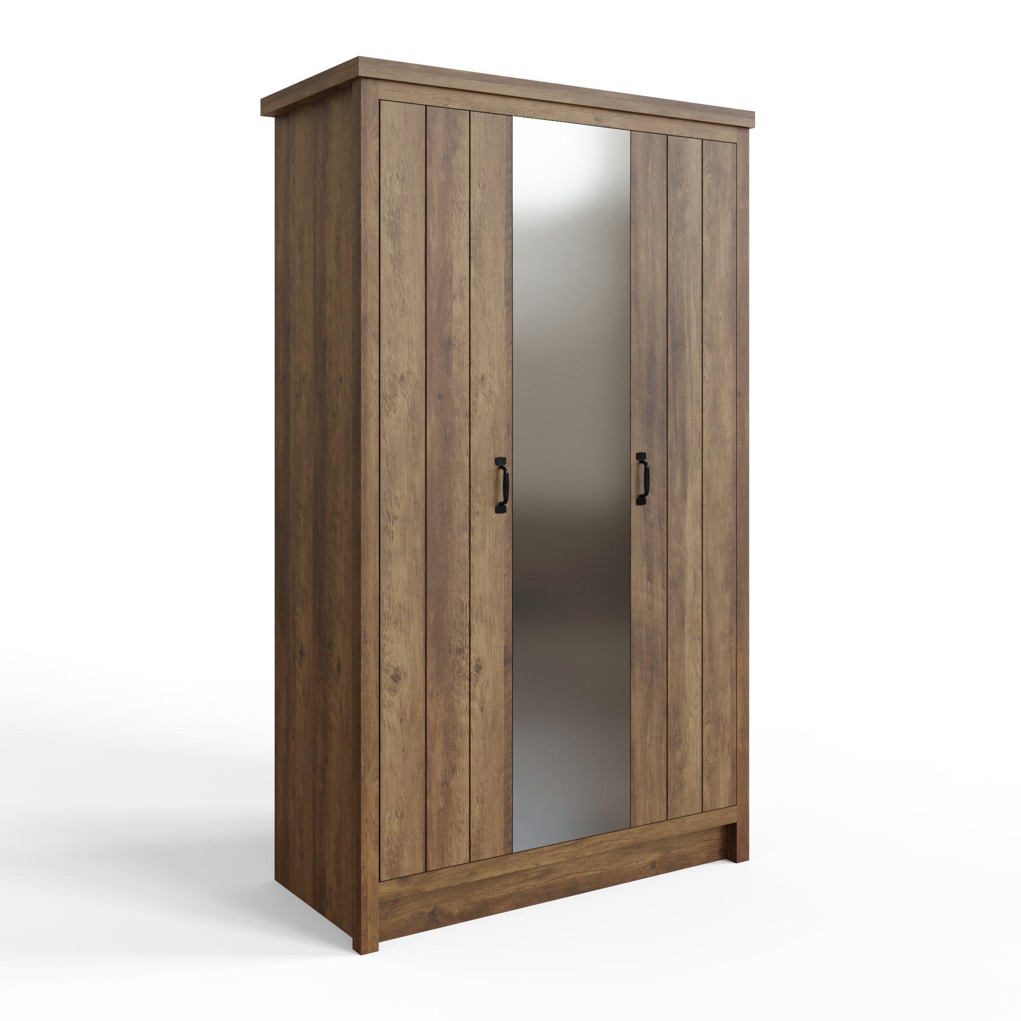 Knotty Oak - GFW - Boston 3 Door Mirrored Wardrobe Knotty Oak - 4