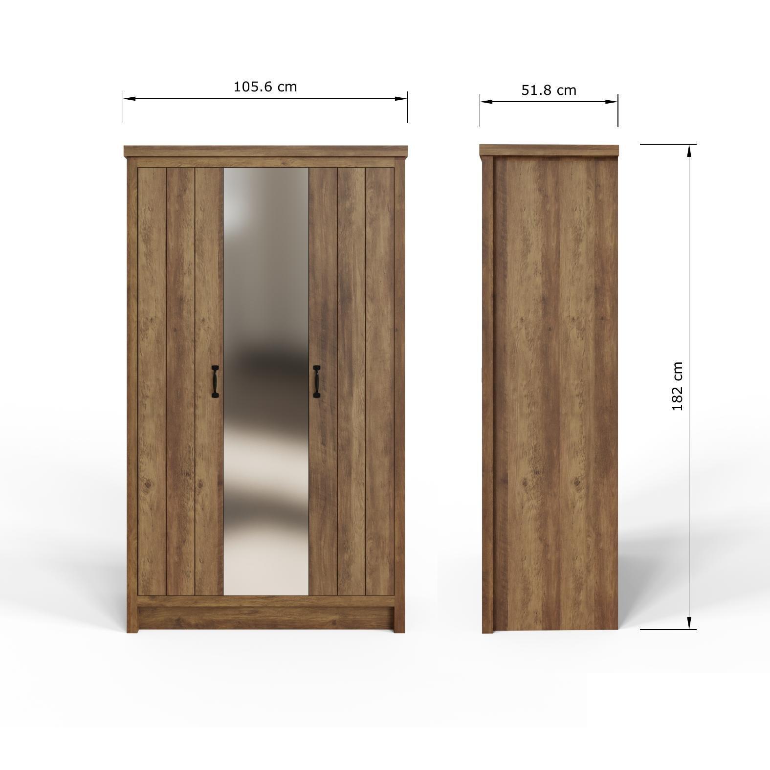 Knotty Oak - GFW - Boston 3 Door Mirrored Wardrobe Knotty Oak - 9