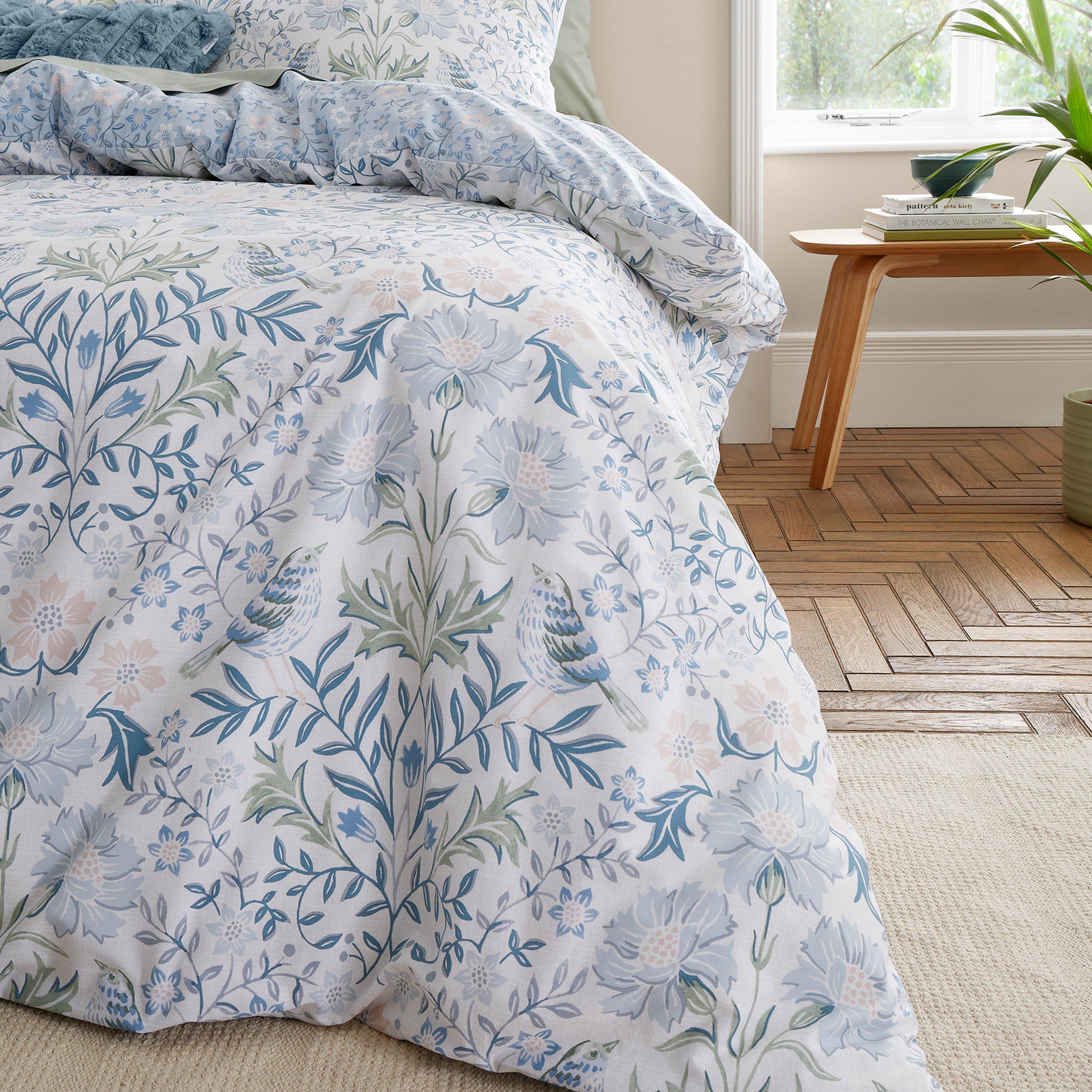 Blue - Bianca - Hedgerow Hopper Floral 200 TC Duvet Cover Set - 4