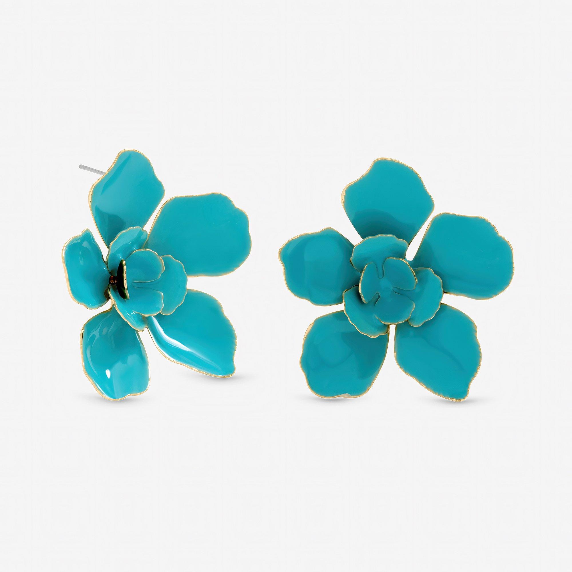 Gold - Mood - Turquoise Statement Flower Earrings