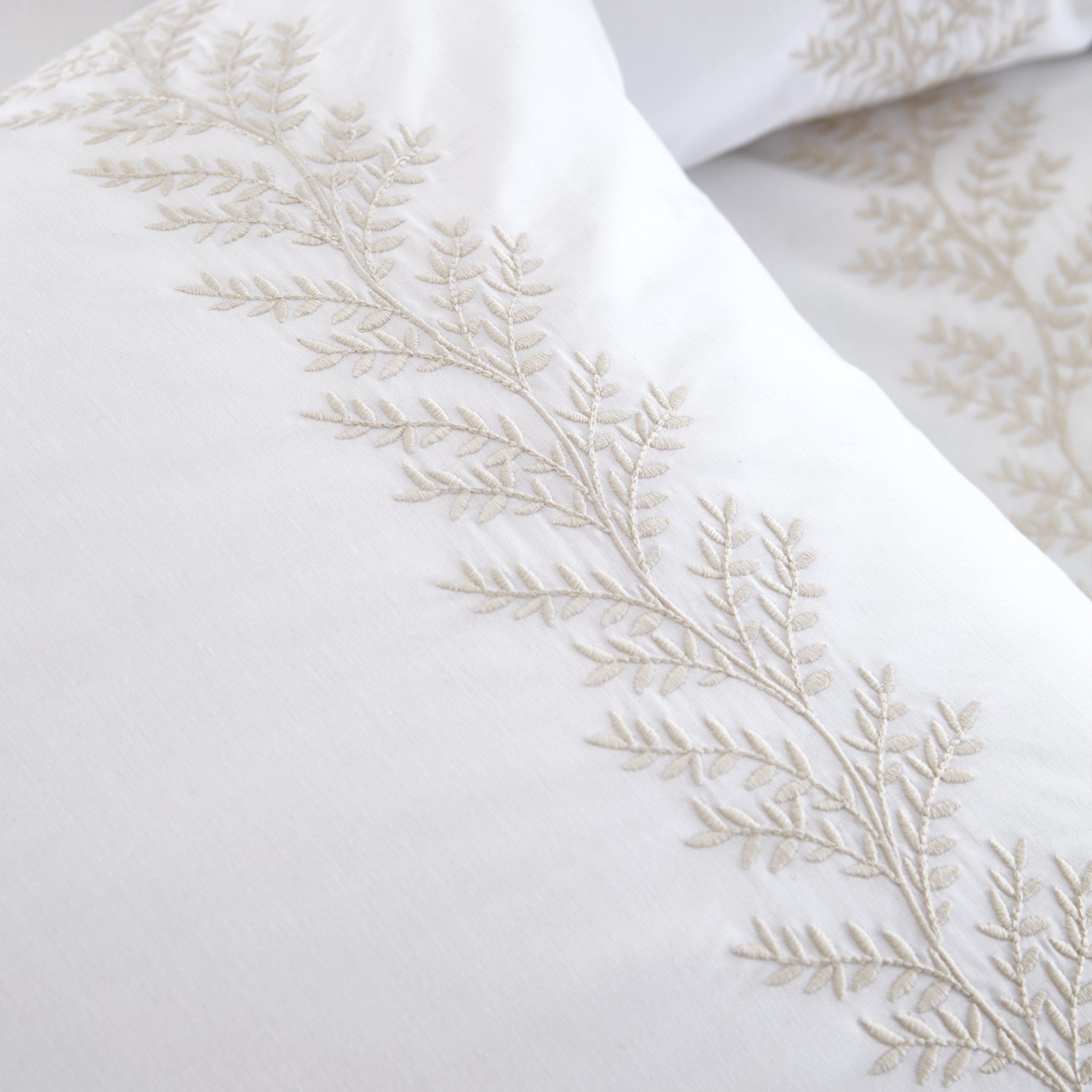 Natural - Bianca - Embroidery Leaf 180 TC Cotton Duvet Cover Set - 3