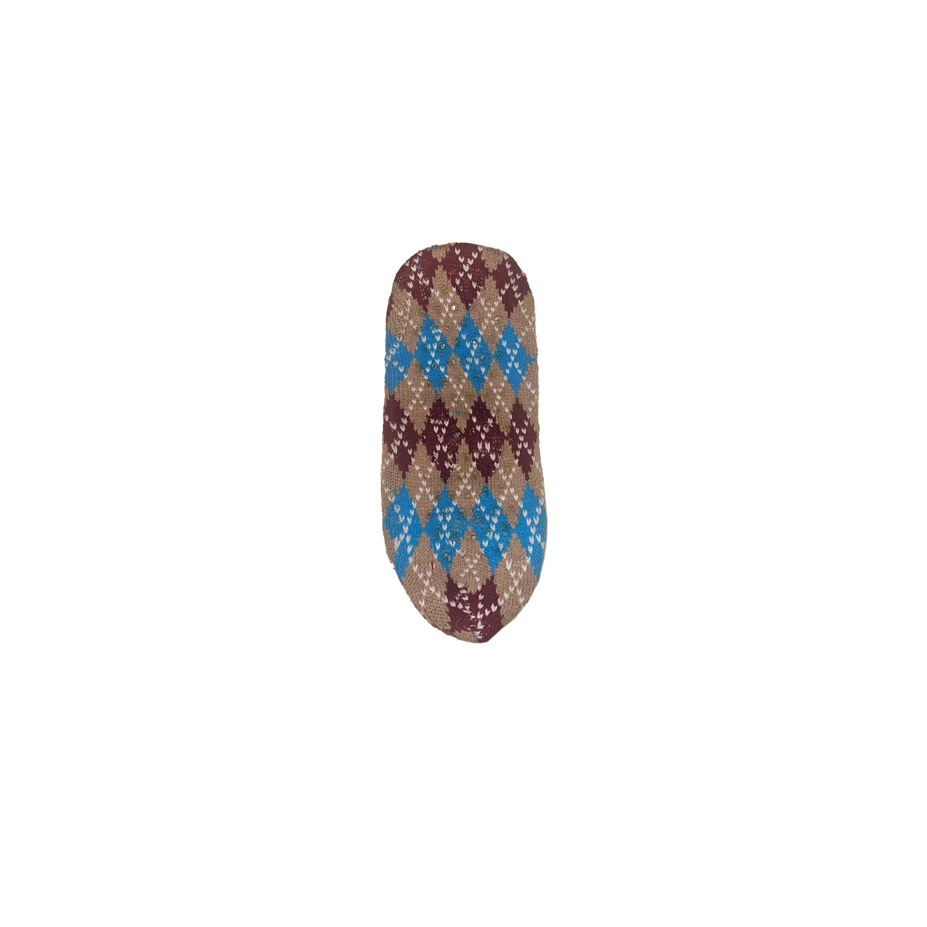 Royal/Khaki - Miso - Women's Christmas Jacquard Machine Washable Slipper Socks - 3