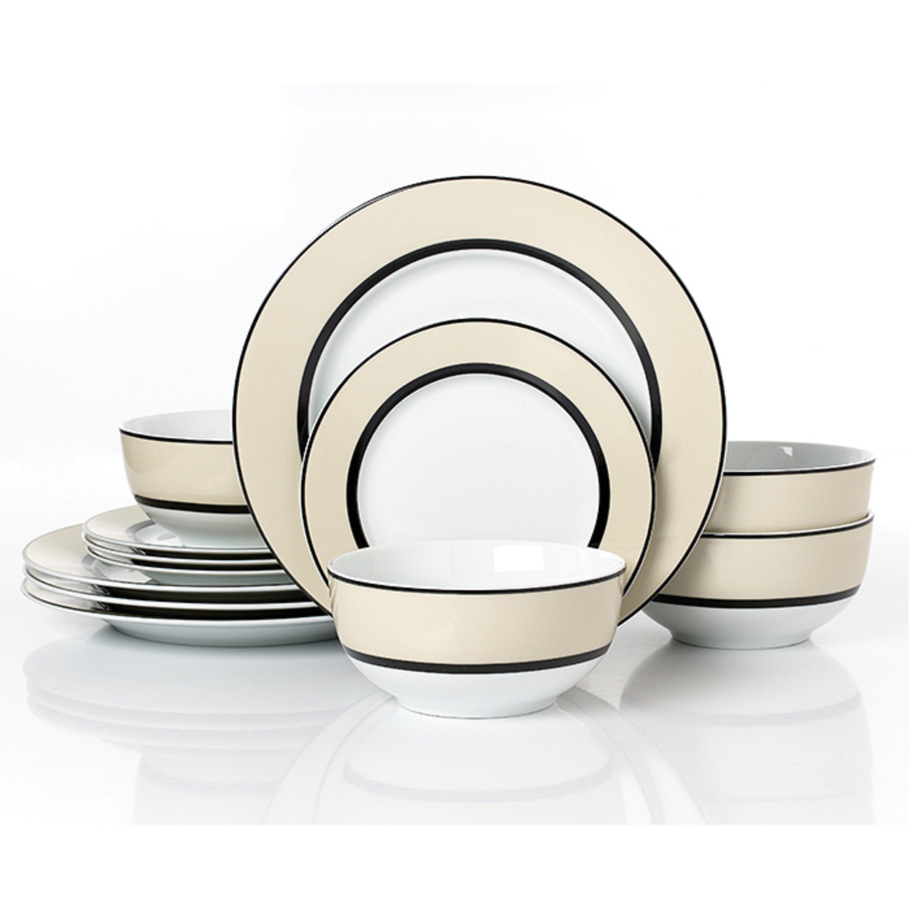 Waterside  12Pc York Cream Band Dinner Set - 