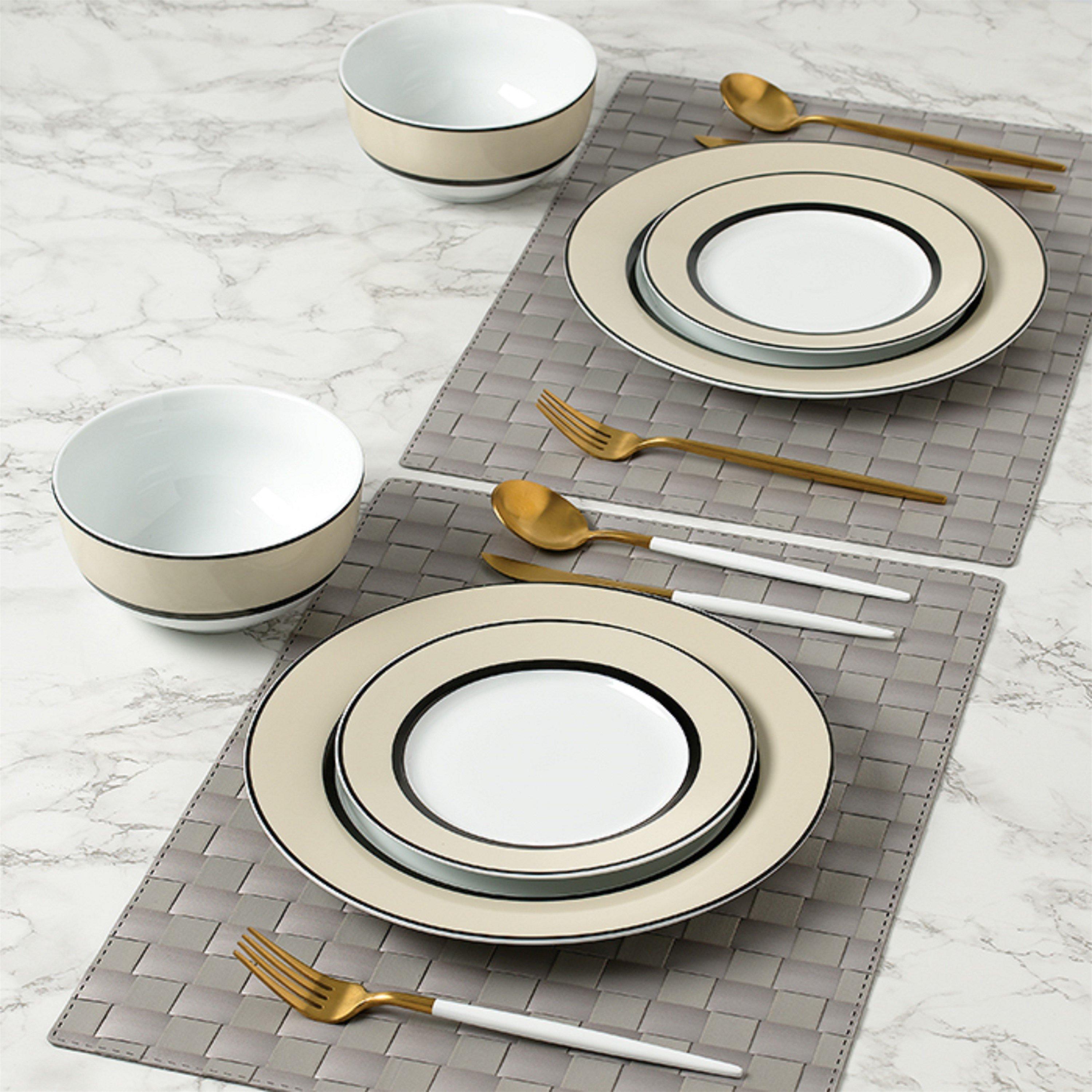 Multi - Waterside - 12pc York Cream Band Dinner Set - 2