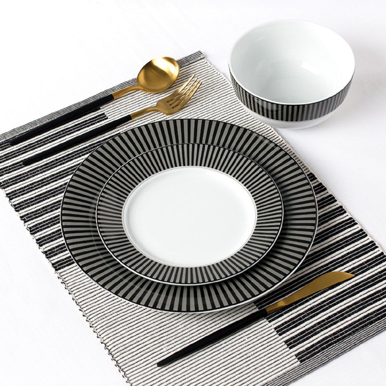 Black - Waterside - 12pc Belmont Black Stripe Dinner Set - 2