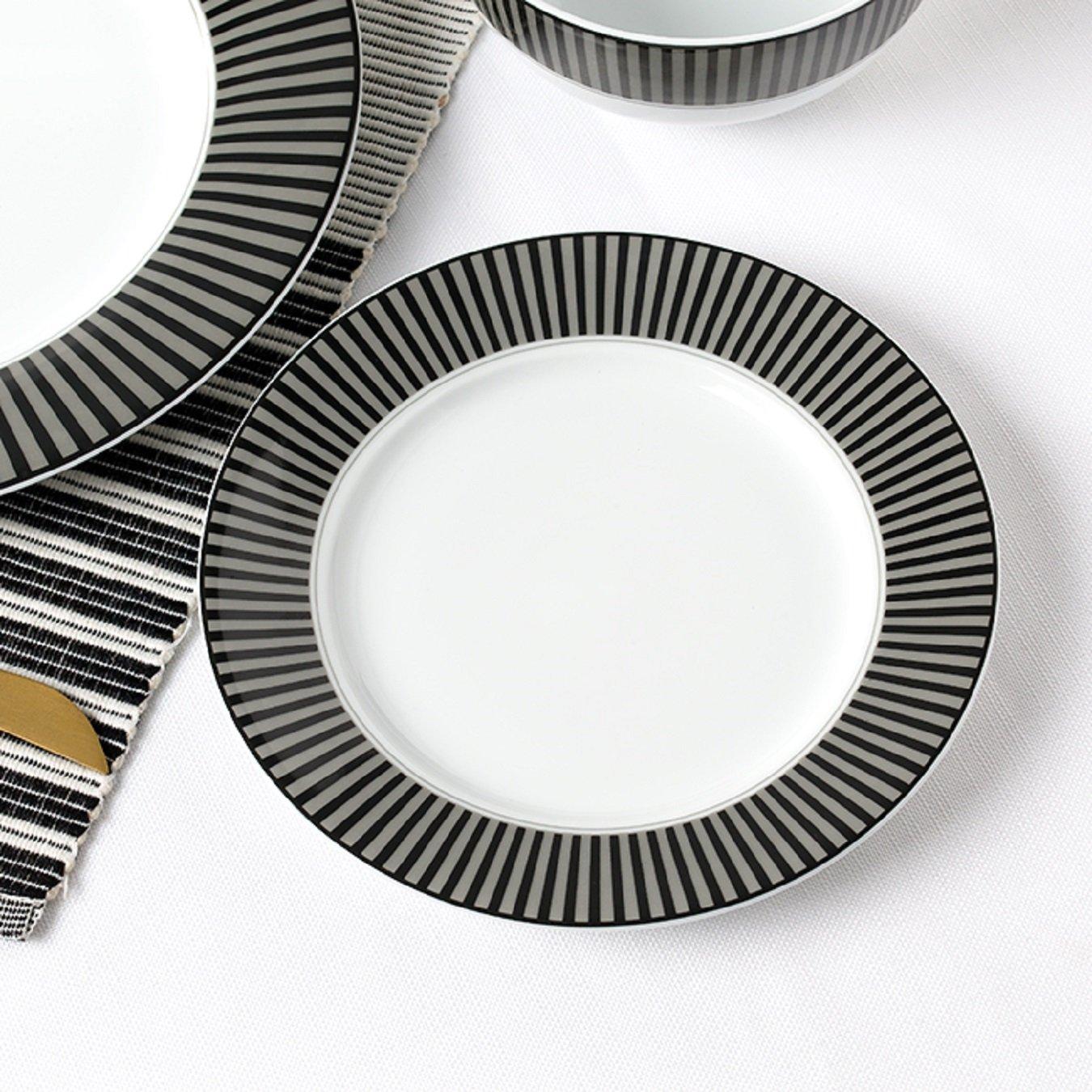 Black - Waterside - 12pc Belmont Black Stripe Dinner Set - 3