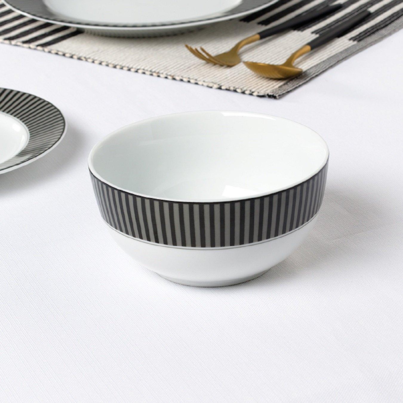 Black - Waterside - 12pc Belmont Black Stripe Dinner Set - 4