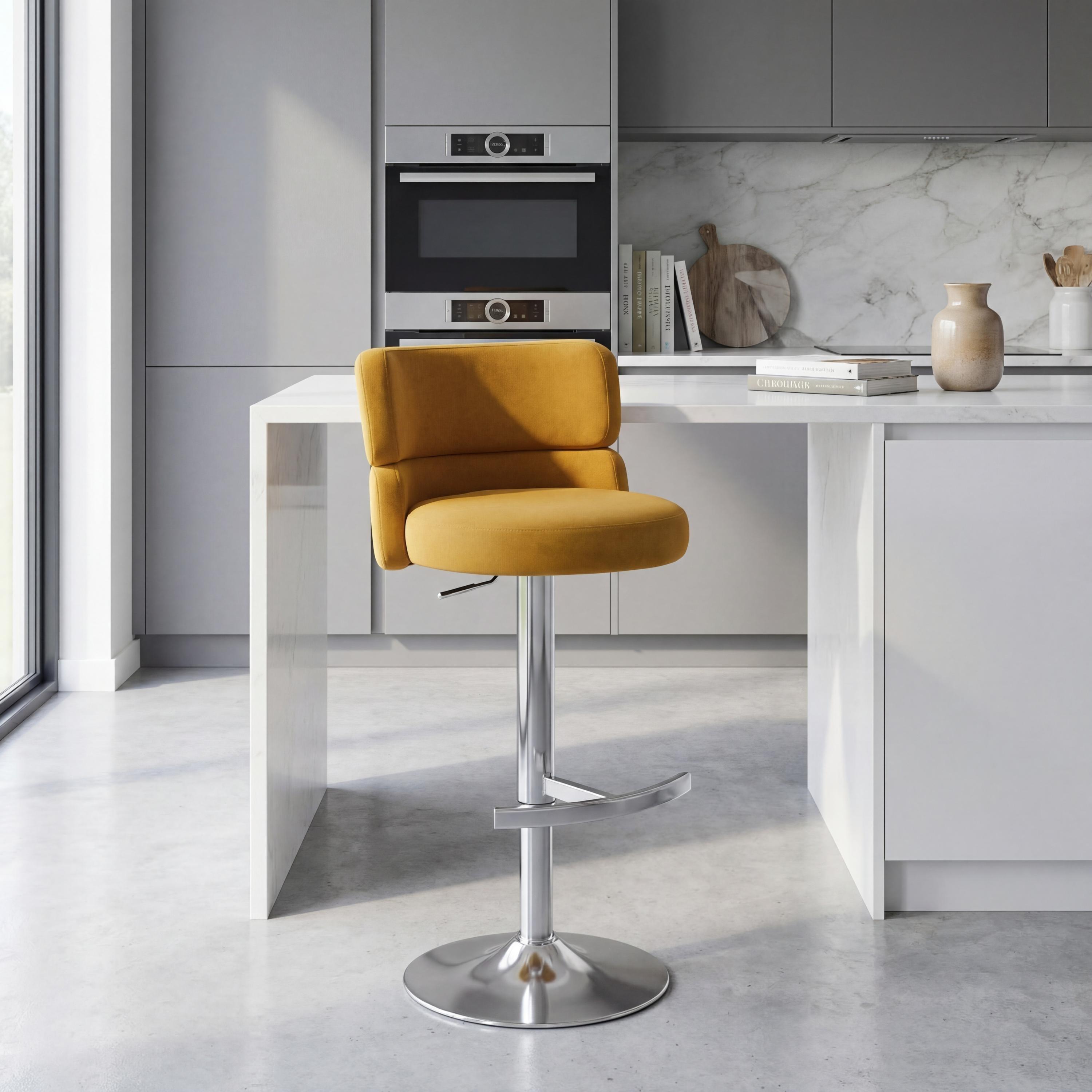Shankar  Mason Brushed Velvet Brushed Steel Base Bar Stool - Mustard - 50x109x48