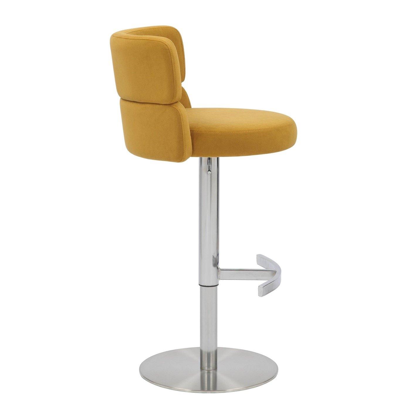 Mustard - Shankar - Mason Brushed Velvet Brushed Steel Base Bar Stool - 2