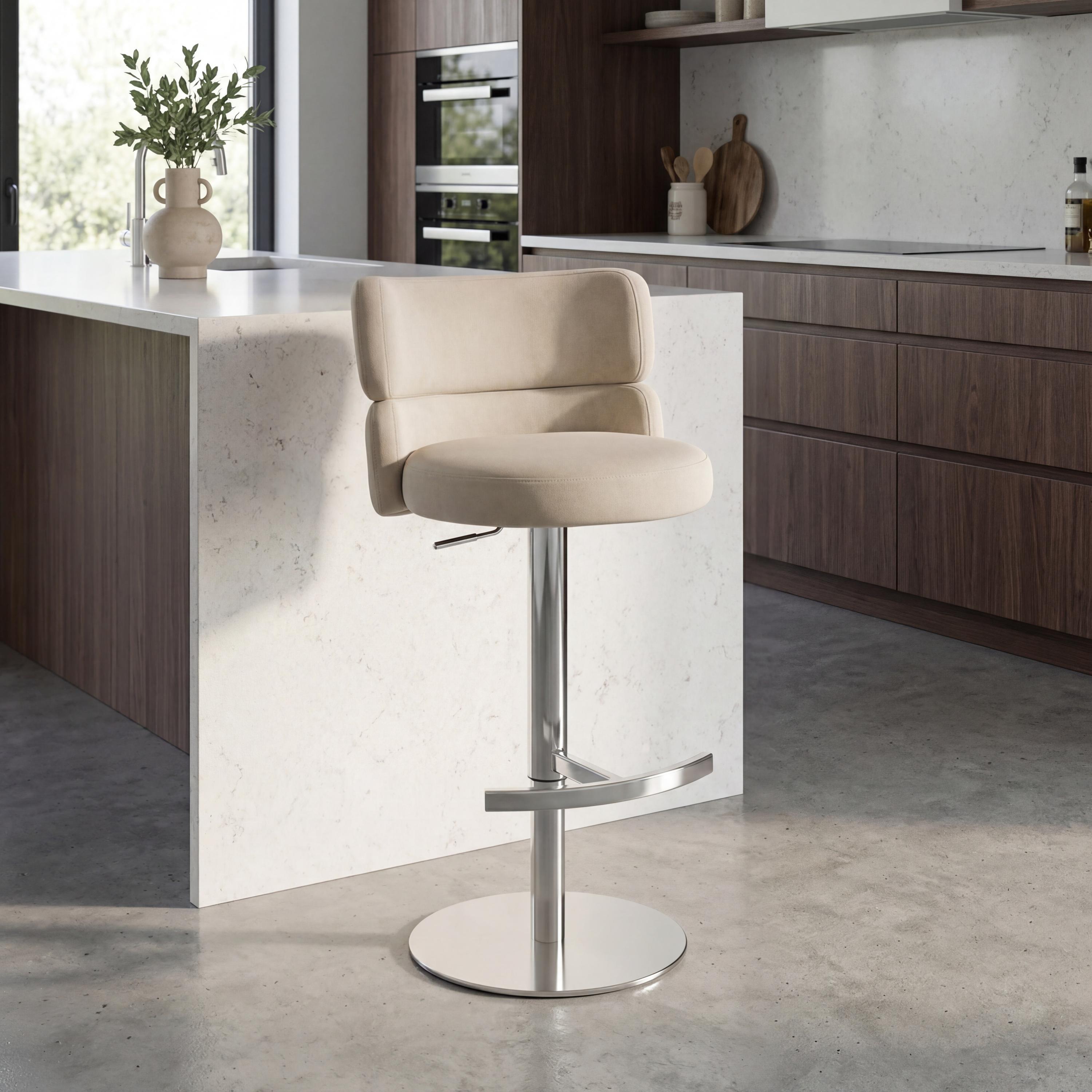 Cream - Shankar - Mason Brushed Velvet Brushed Steel Base Bar Stool - 1
