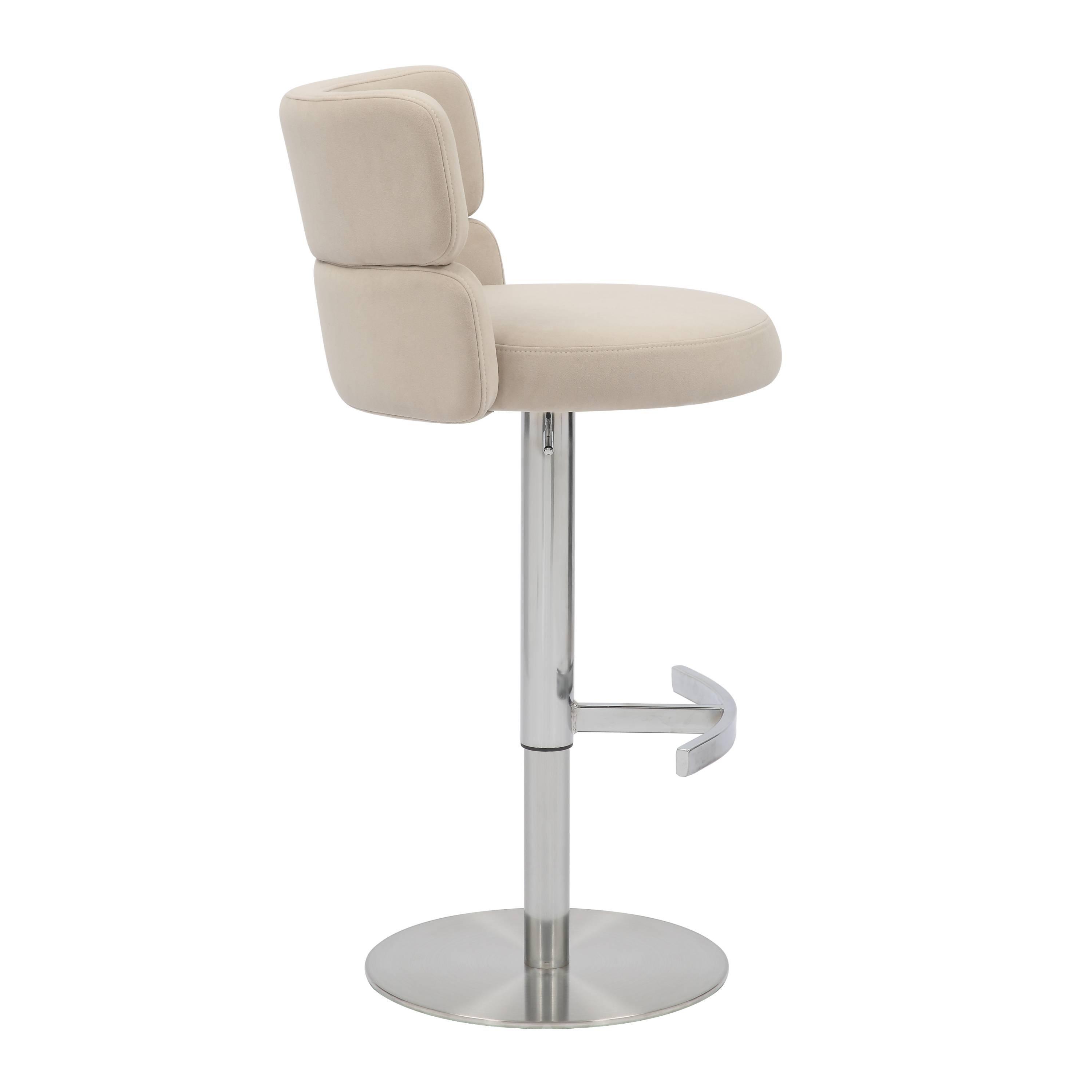 Cream - Shankar - Mason Brushed Velvet Brushed Steel Base Bar Stool - 2