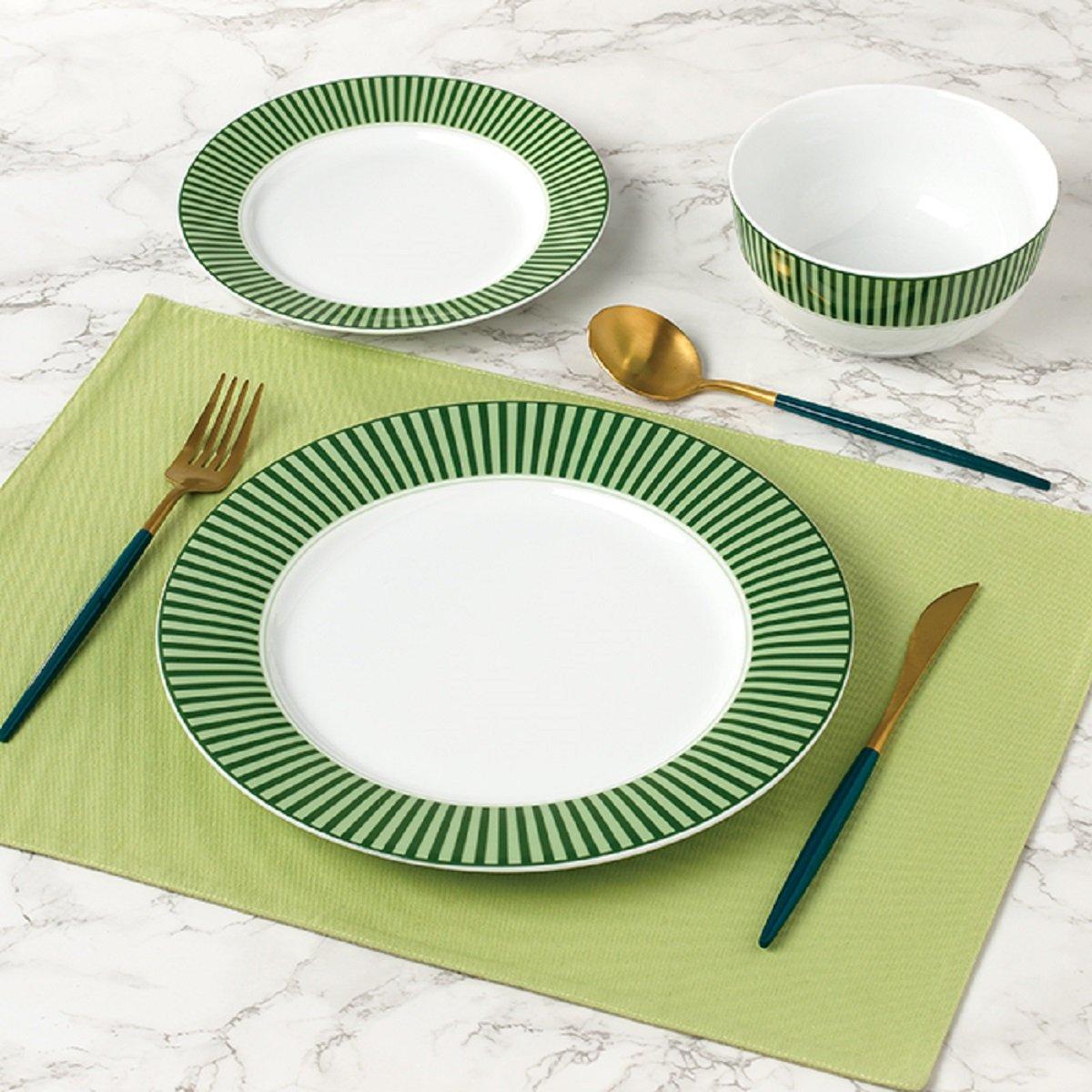 Green - Waterside - 12pc Belmont Green Stripe Dinner Set - 2