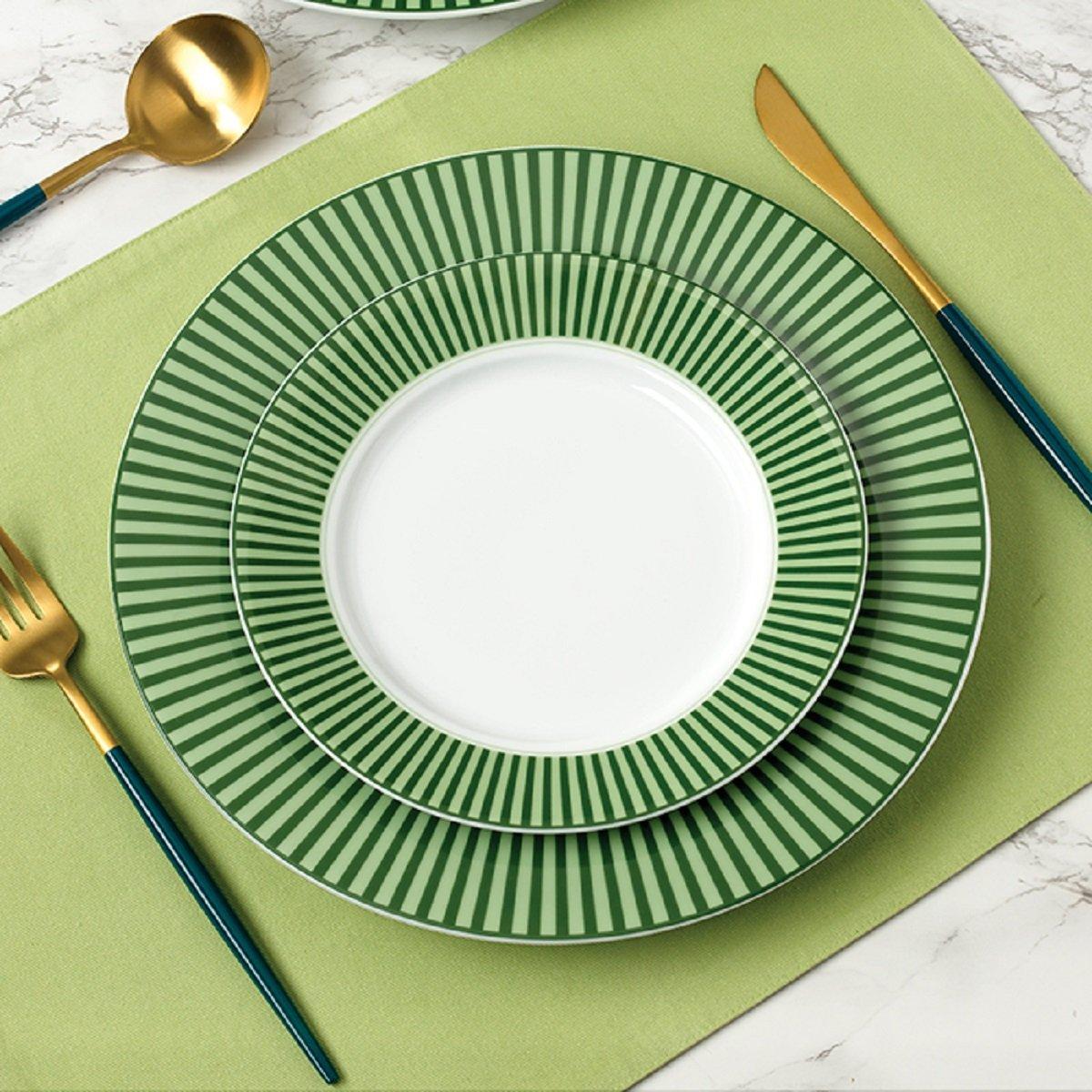 Green - Waterside - 12pc Belmont Green Stripe Dinner Set - 3