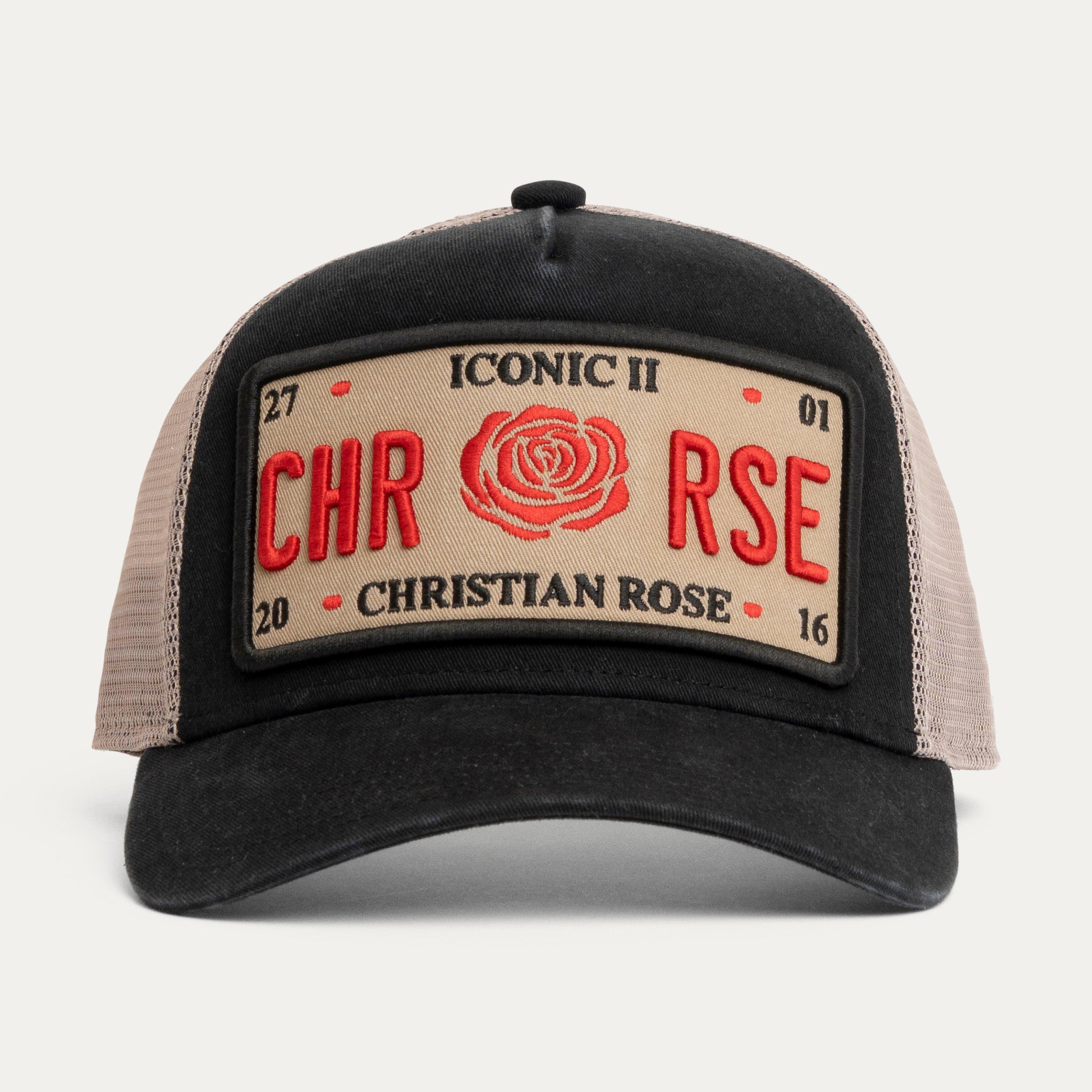 Black/Cream/Red - Christian Rose - Washed Iconic II Plate Trucker Cap - 1
