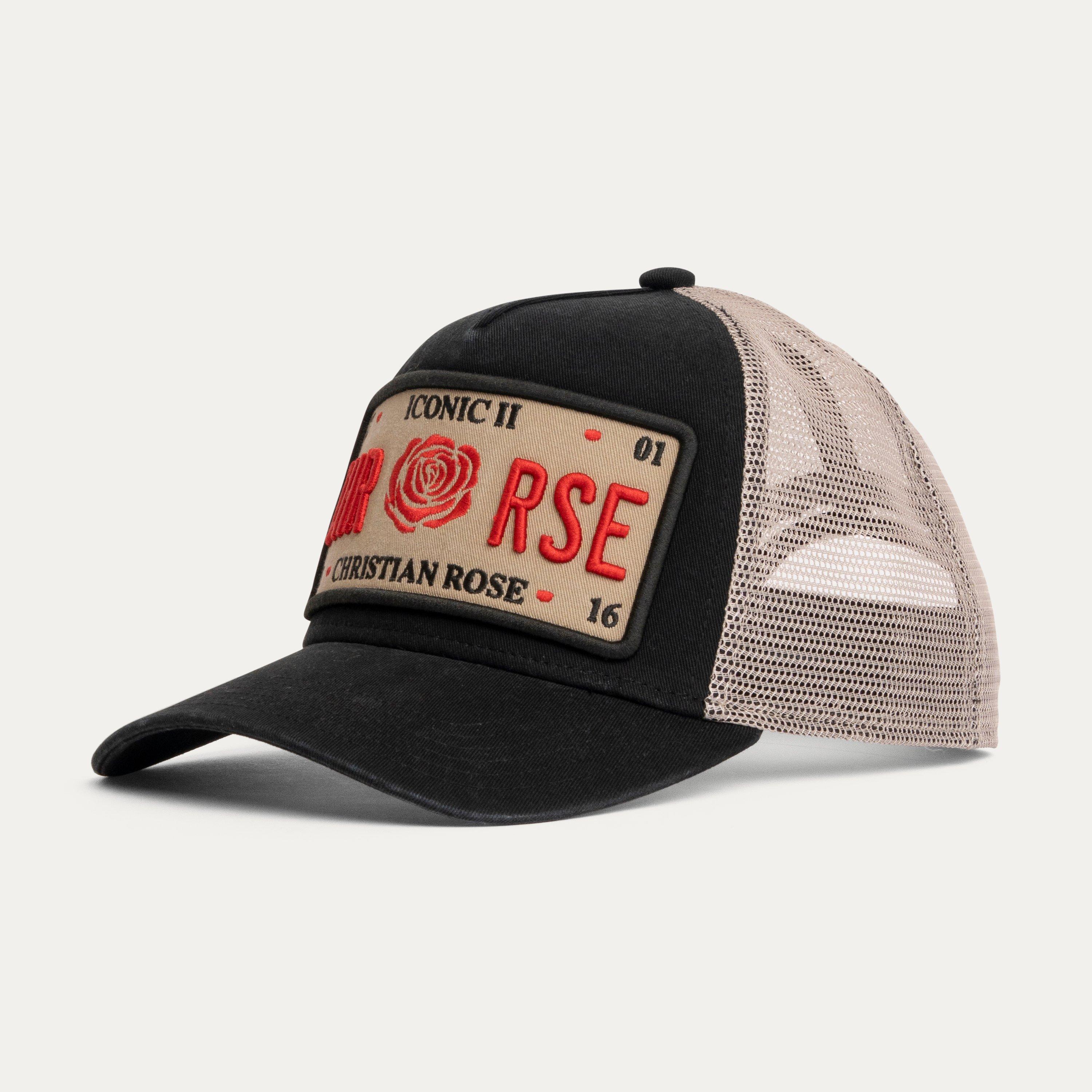 Black/Cream/Red - Christian Rose - Washed Iconic II Plate Trucker Cap - 2