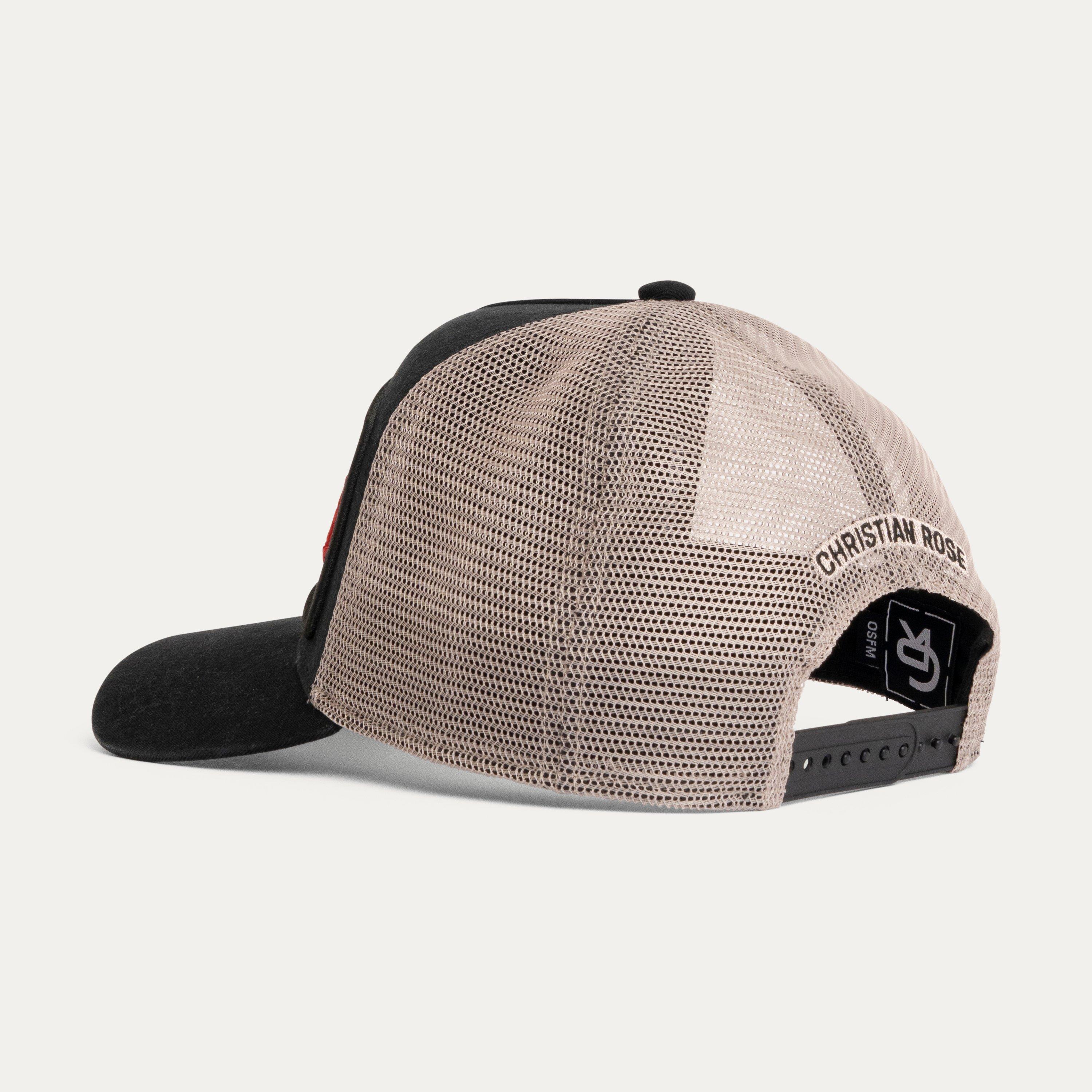Black/Cream/Red - Christian Rose - Washed Iconic II Plate Trucker Cap - 3