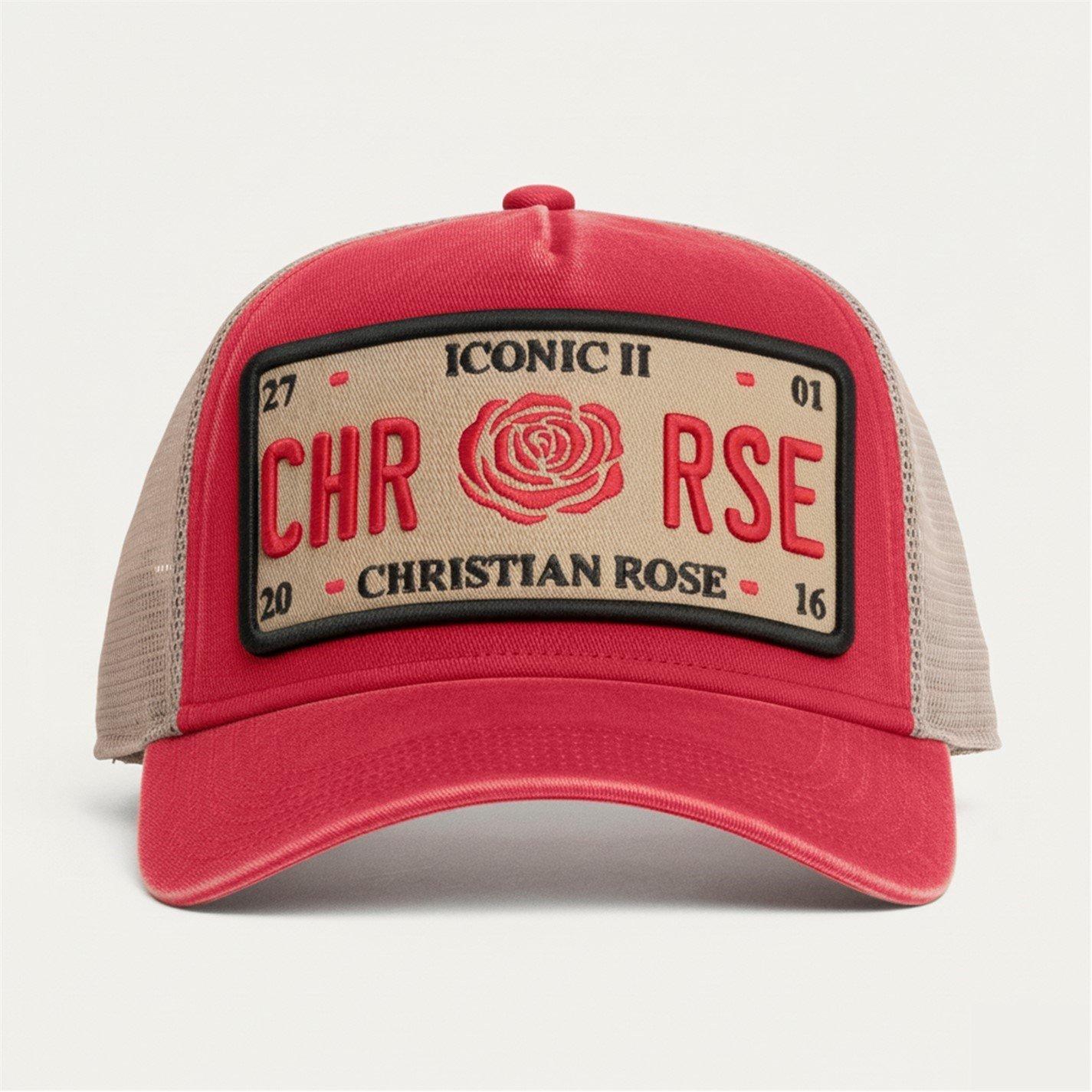 Red/Cream/Red - Christian Rose - Washed Iconic II Plate Trucker Cap - 2