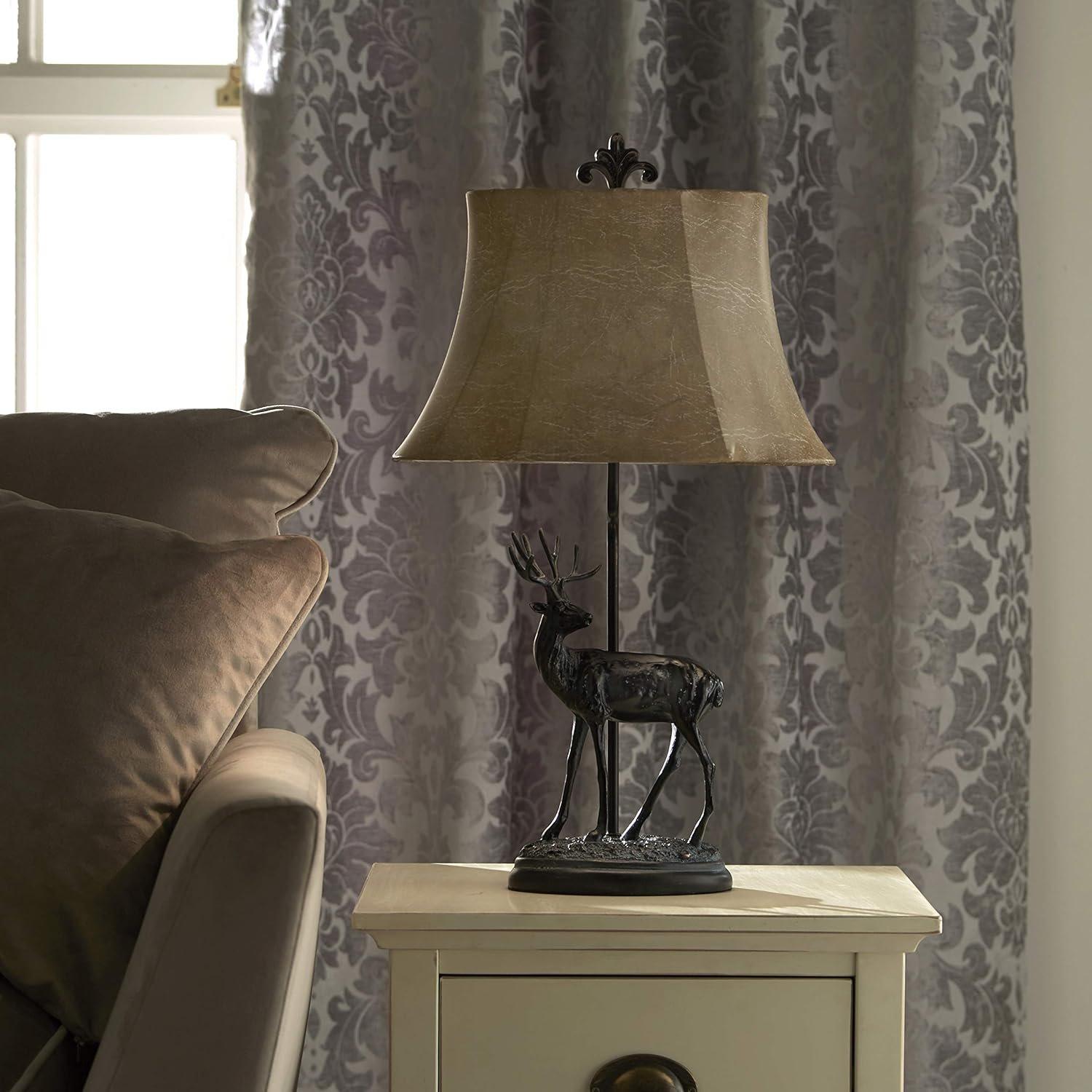 Black - K Living - Black Resin Deer Table Lamp with Faux Suede Shade - 1