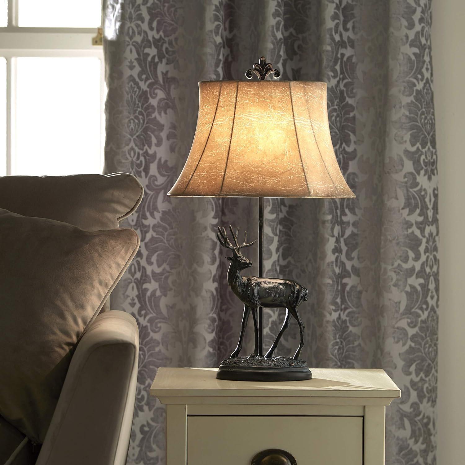 Black - K Living - Black Resin Deer Table Lamp with Faux Suede Shade - 2