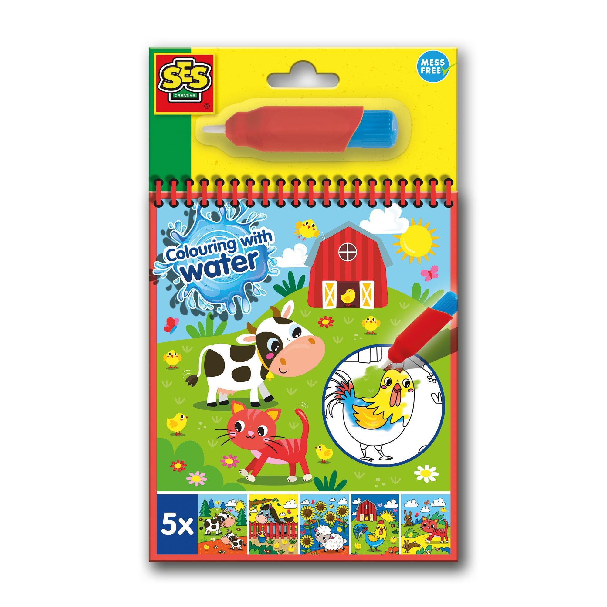 Ses Creative  Kids Colouring With Water Book With Water Brush - Farm - 