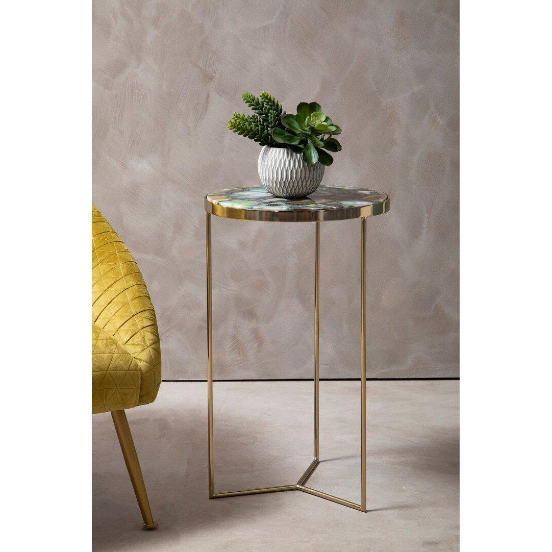 Fifty Five South  Vita Green Agate Round Side Table - 