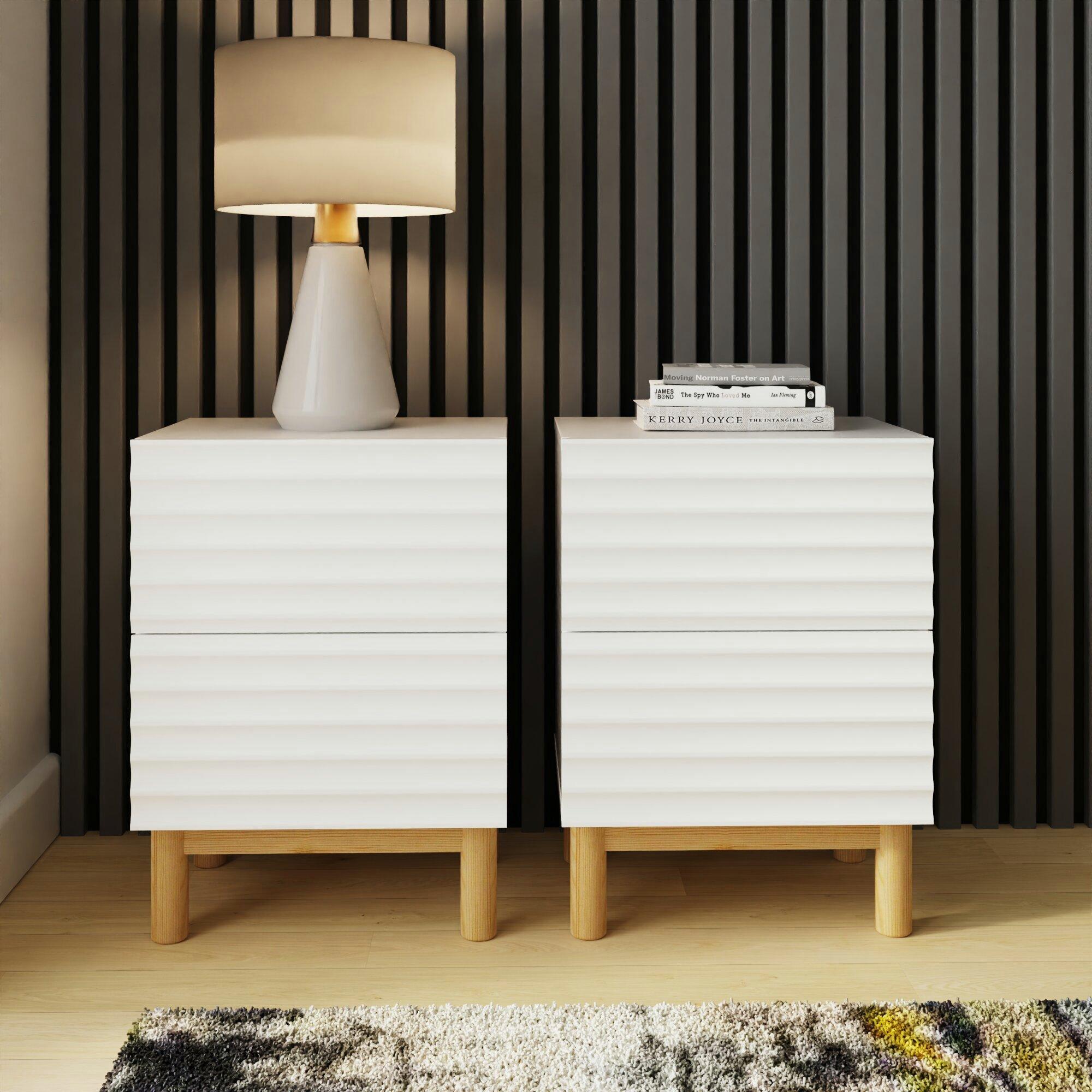 White - GFW - Karla Ribbed 2 Drawer Bedside White - 1
