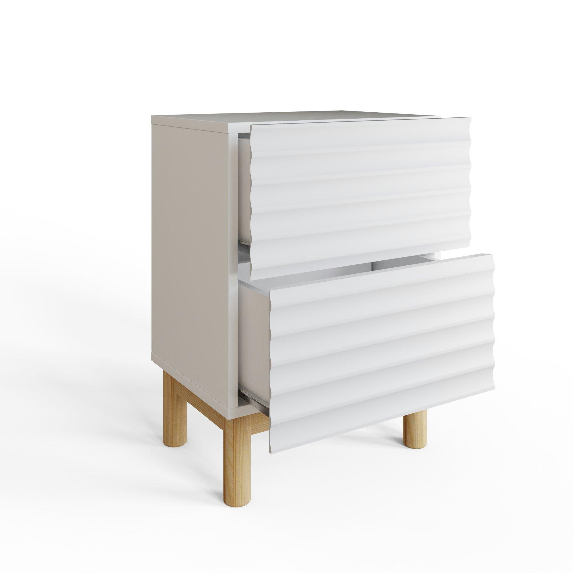 White - GFW - Karla Ribbed 2 Drawer Bedside White - 3