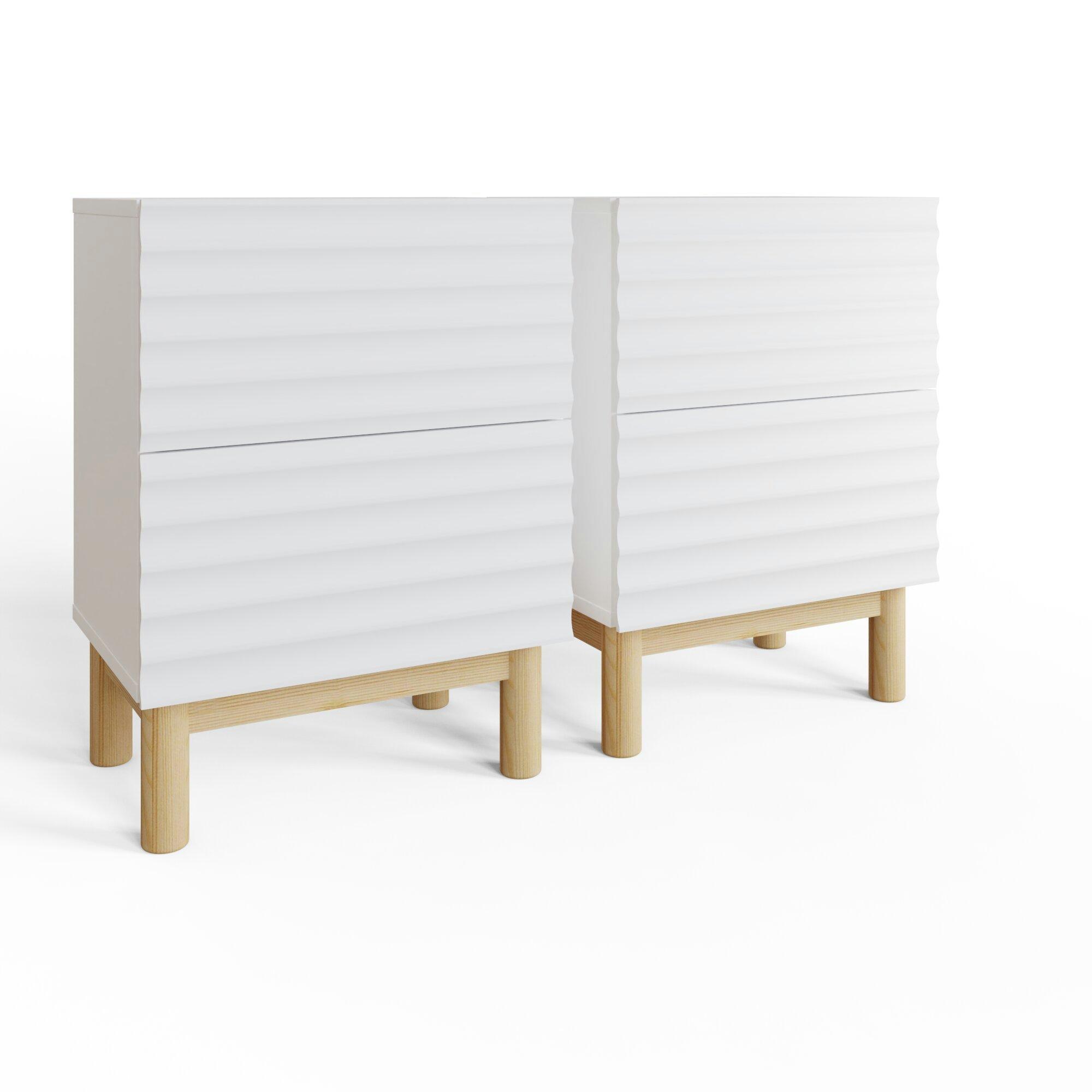 White - GFW - Karla Ribbed 2 Drawer Bedside White - 7