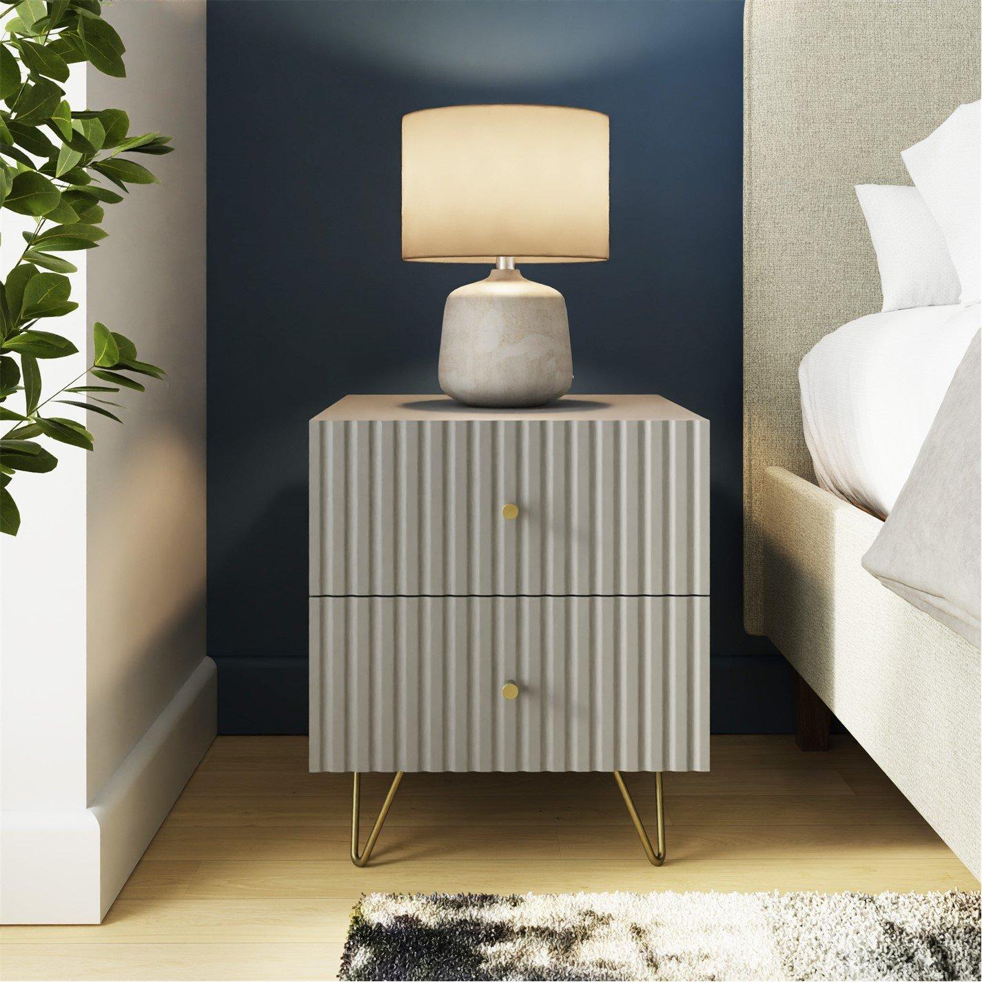 Gfw Grey Thalia Ribbed 2 Drawer Bedside Table - Image 6