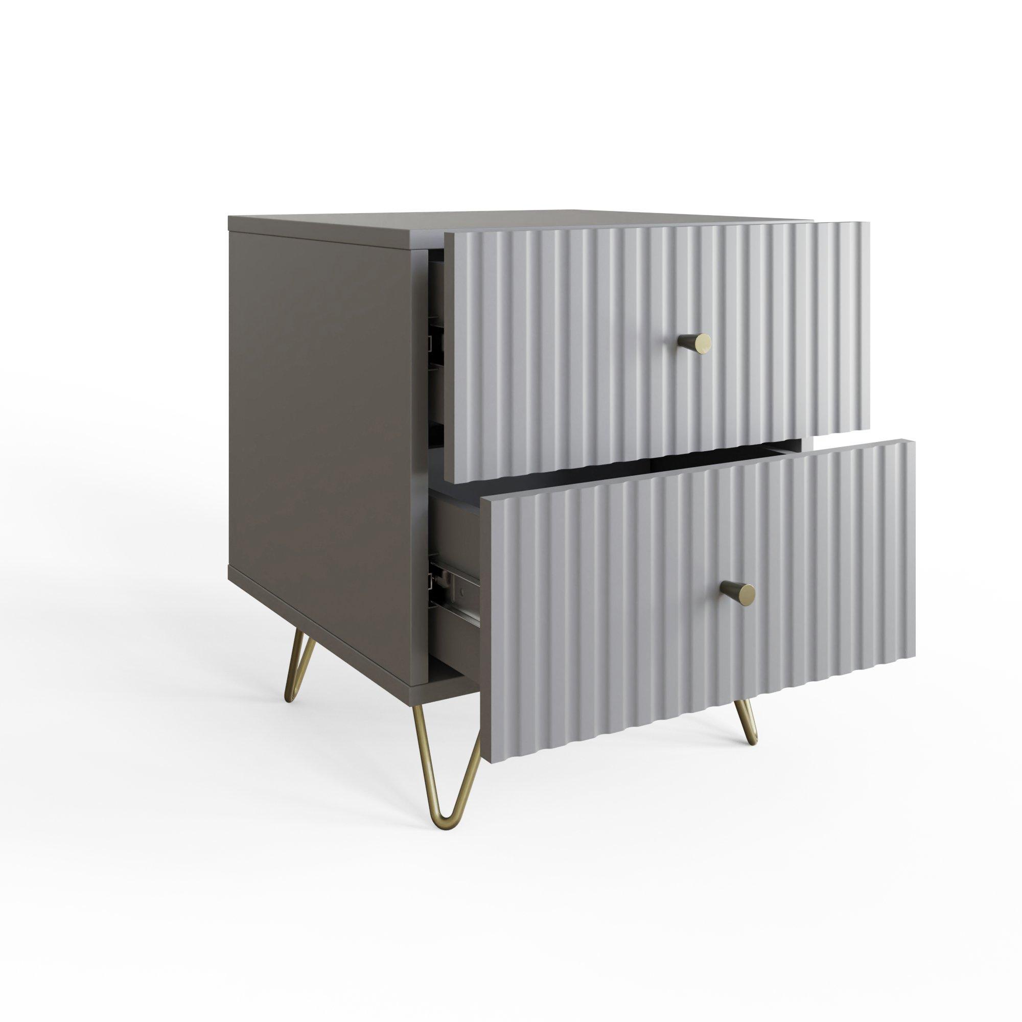 Grey - GFW - Thalia 2 Drawer Bedside Table White - 3