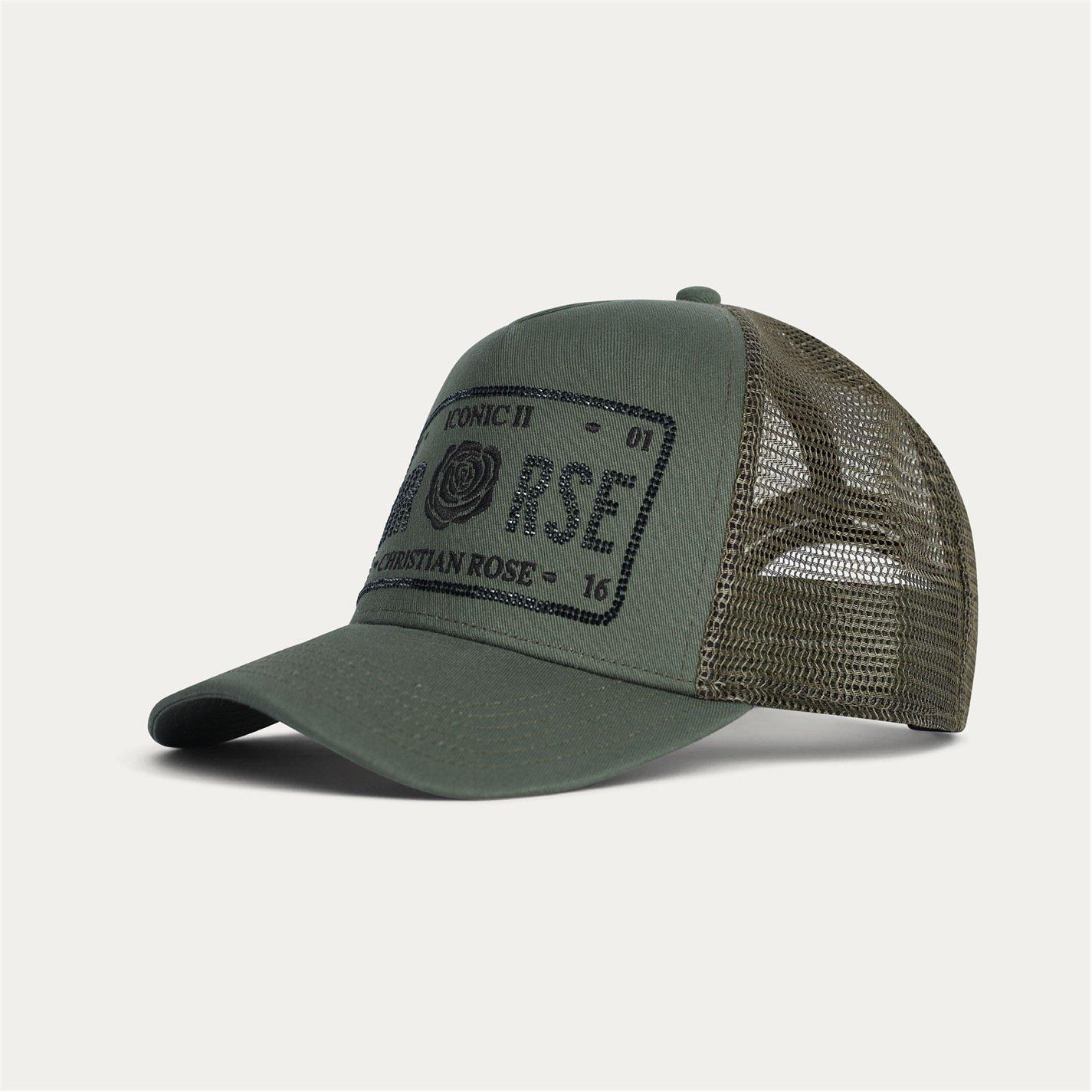 Christian Rose Half Rhinestone Iconic II Plate Trucker Cap