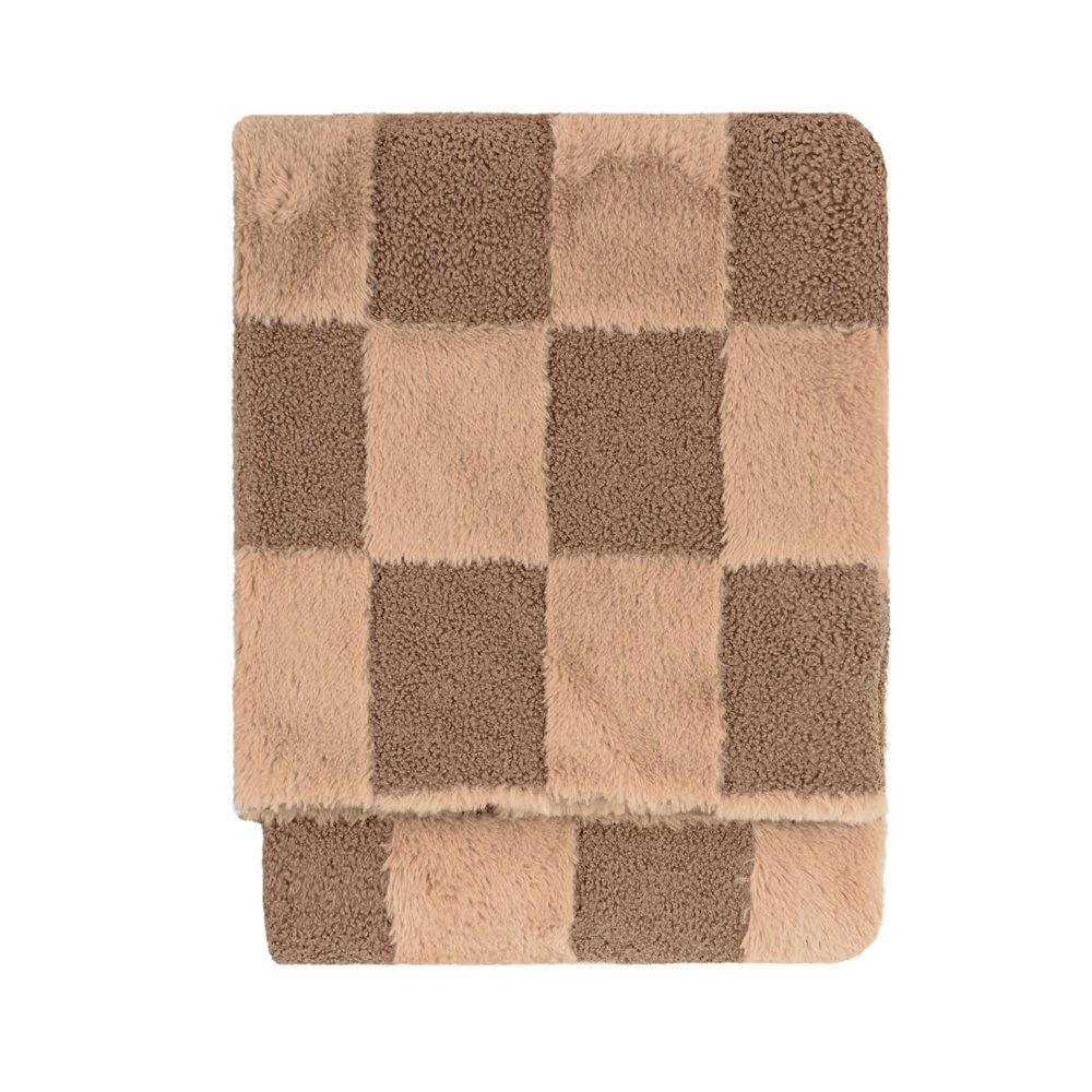 Chocolate Truff - Furn - Fur Boucle Check Throw - 1