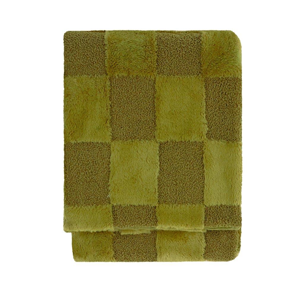 Olive - Furn - Fur Boucle Check Throw - 1
