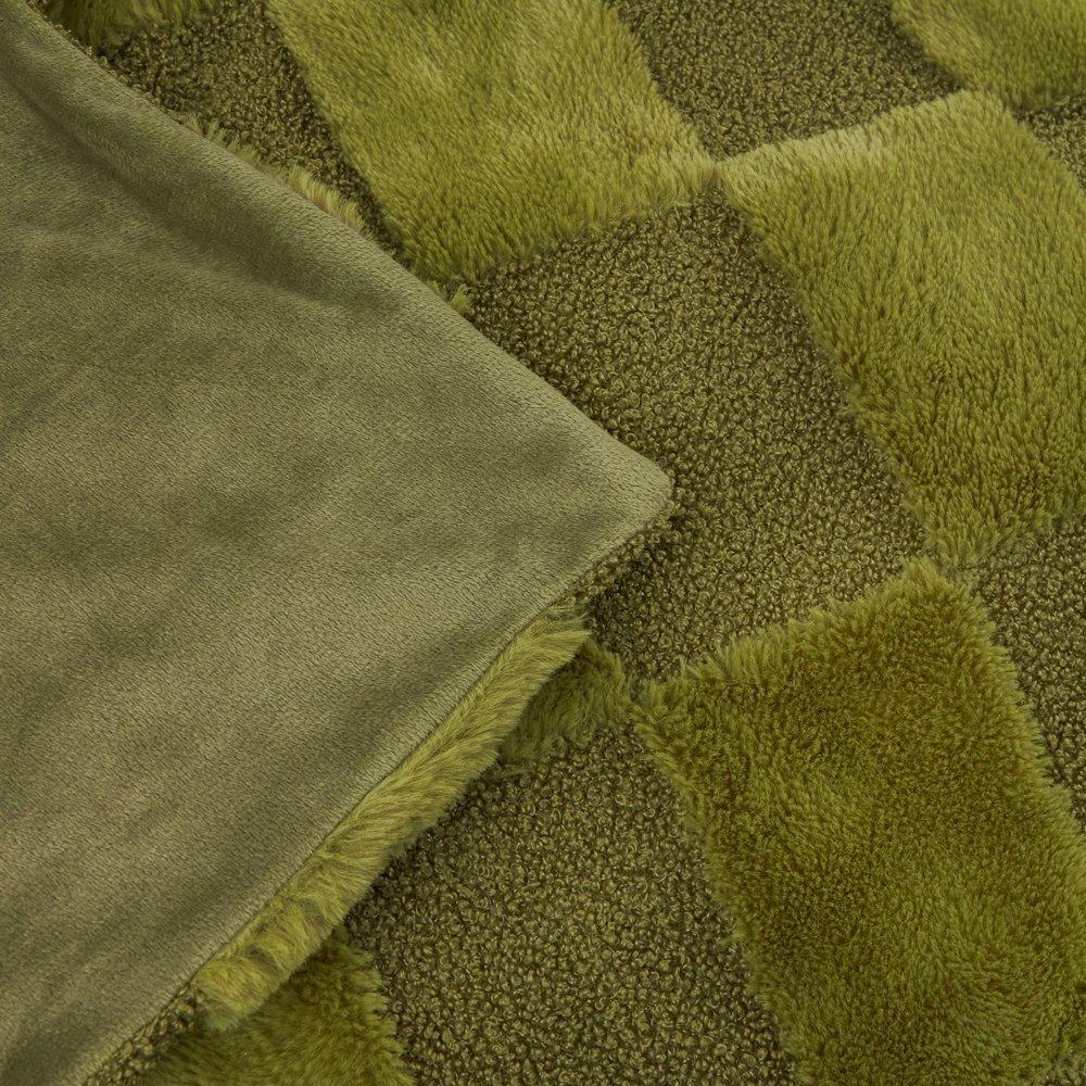 Olive - Furn - Fur Boucle Check Throw - 2