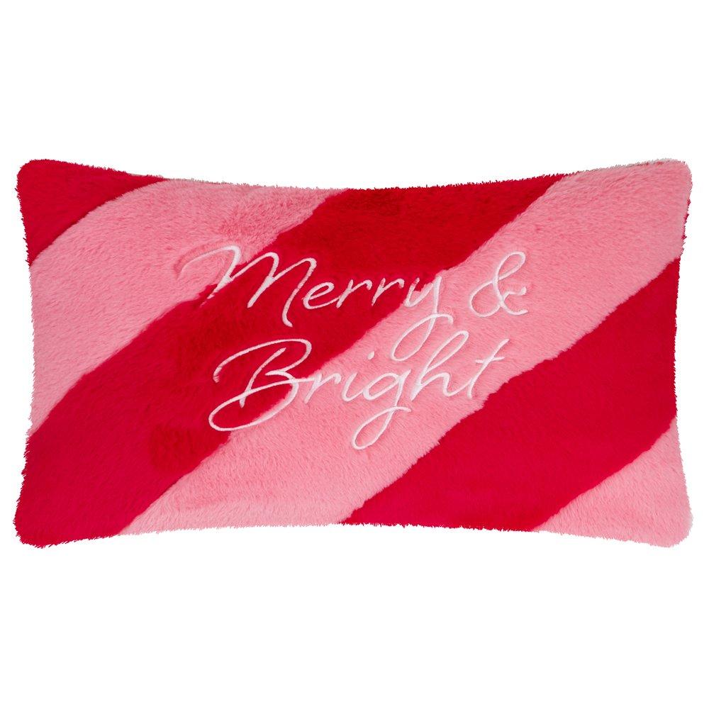 Red/Pink - Furn - Merry & Bright Faux Fur Stripe Cushion - 1