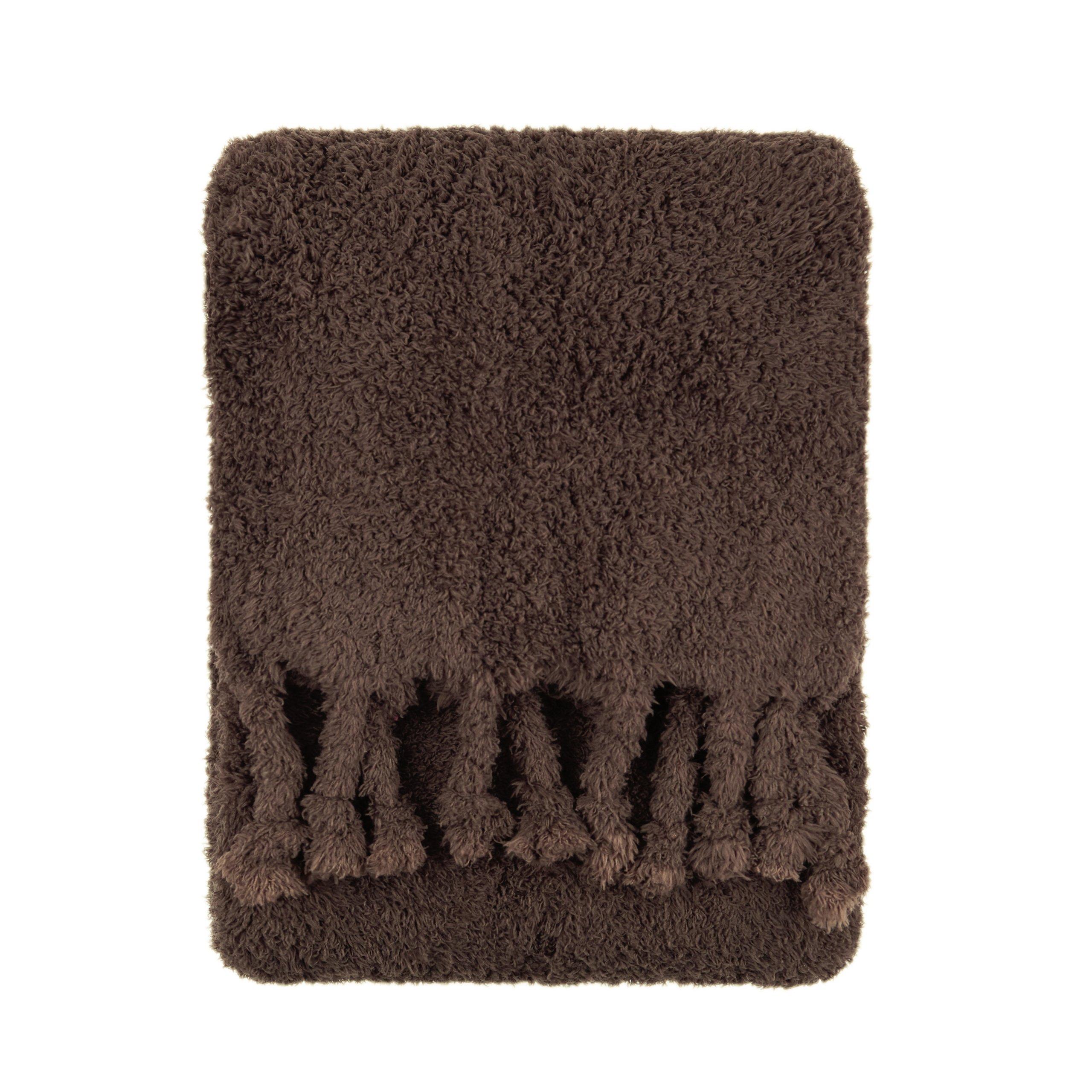 Chocolate - Furn - Harlan Borg Sherpa Tasselled Throw - 1