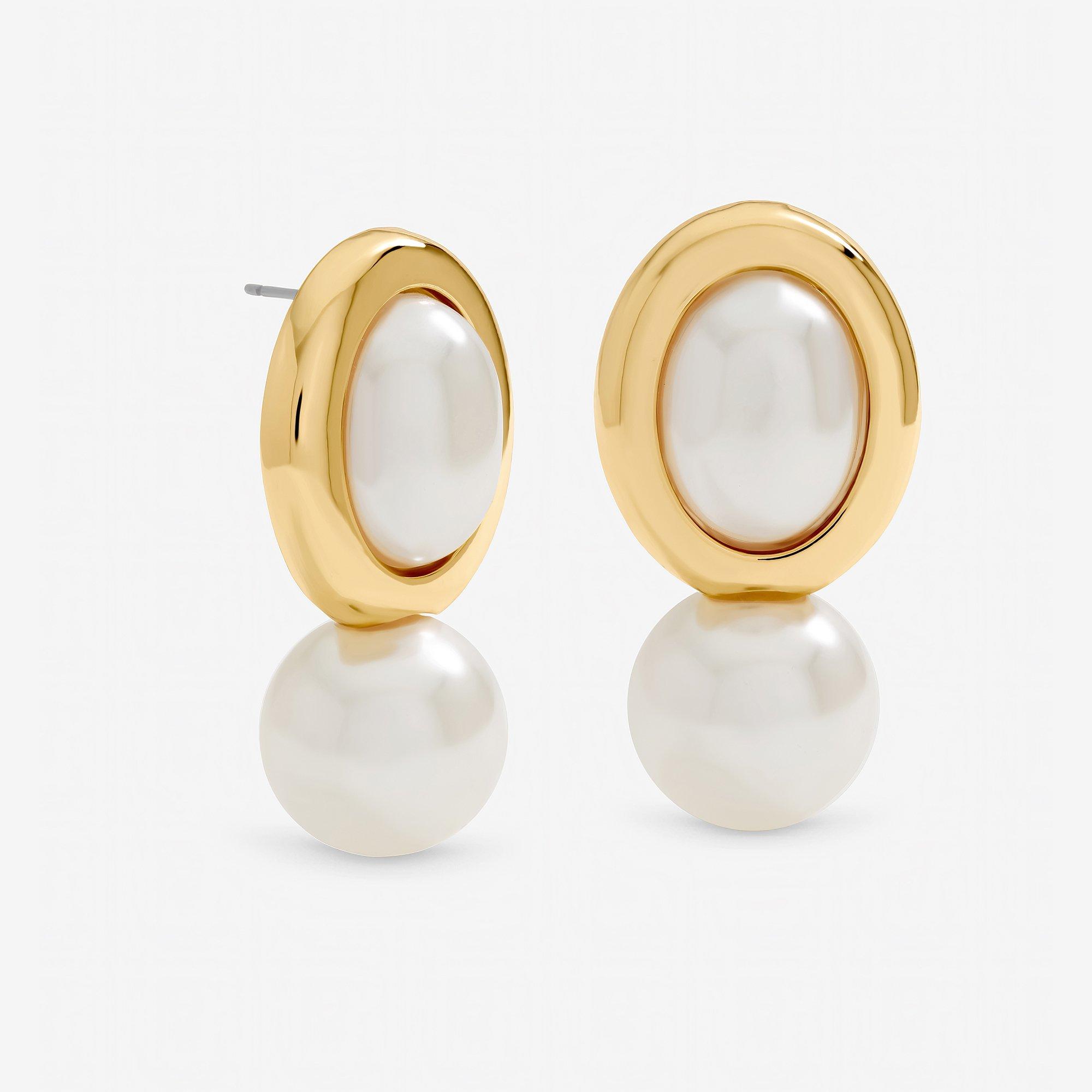 Gold - Mood - Gold Plated and Pearl Statement Drop Earrings