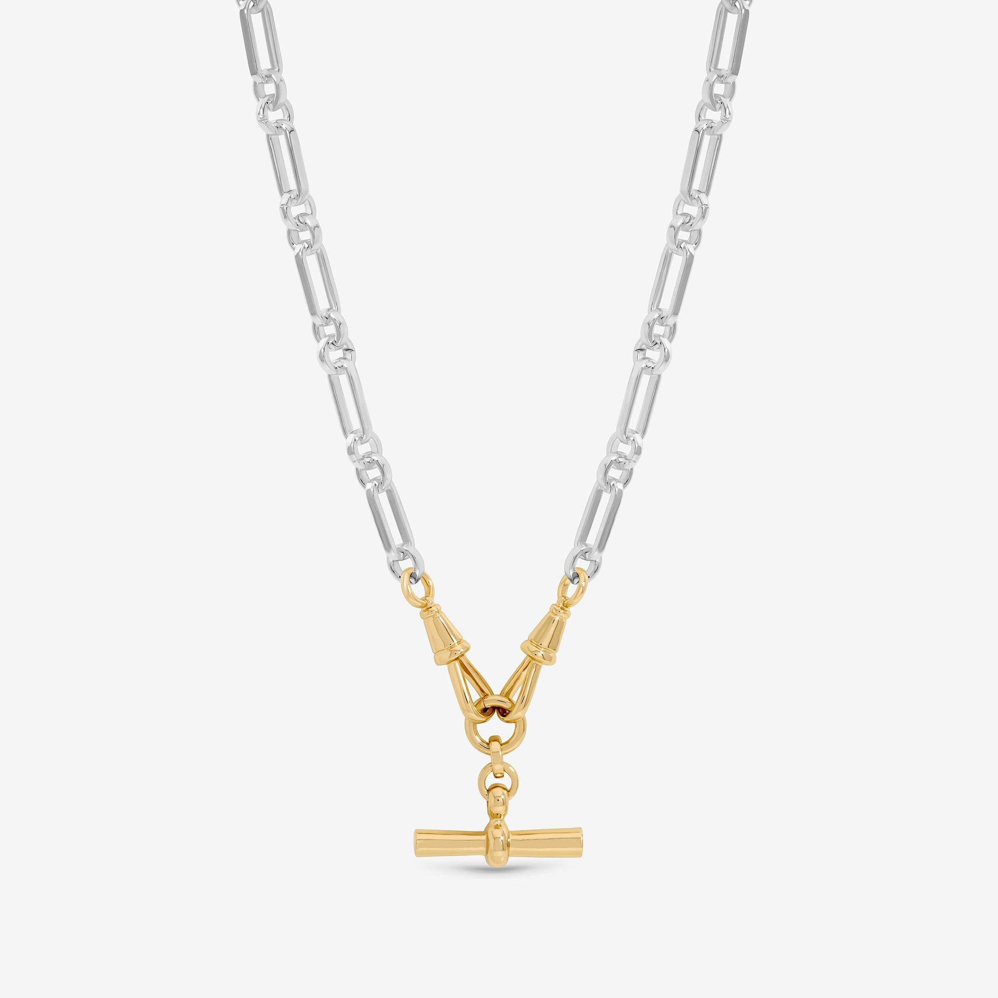 Silver - Inicio - Two Tone T-Bar Necklace - Gift Pouch