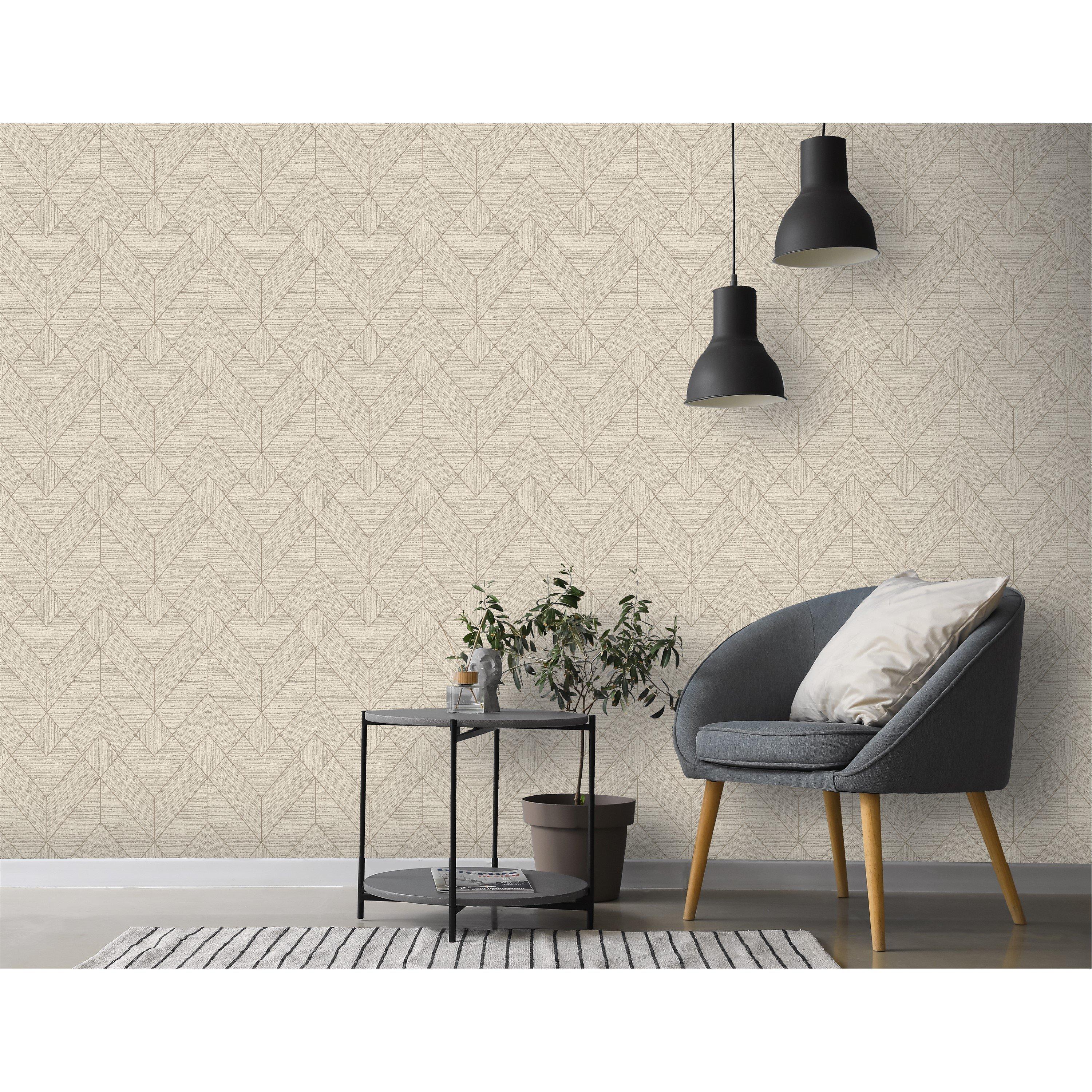 Neutral - Arthouse - Wood Grain Geo Neutral / Gold Wallpaper - 2