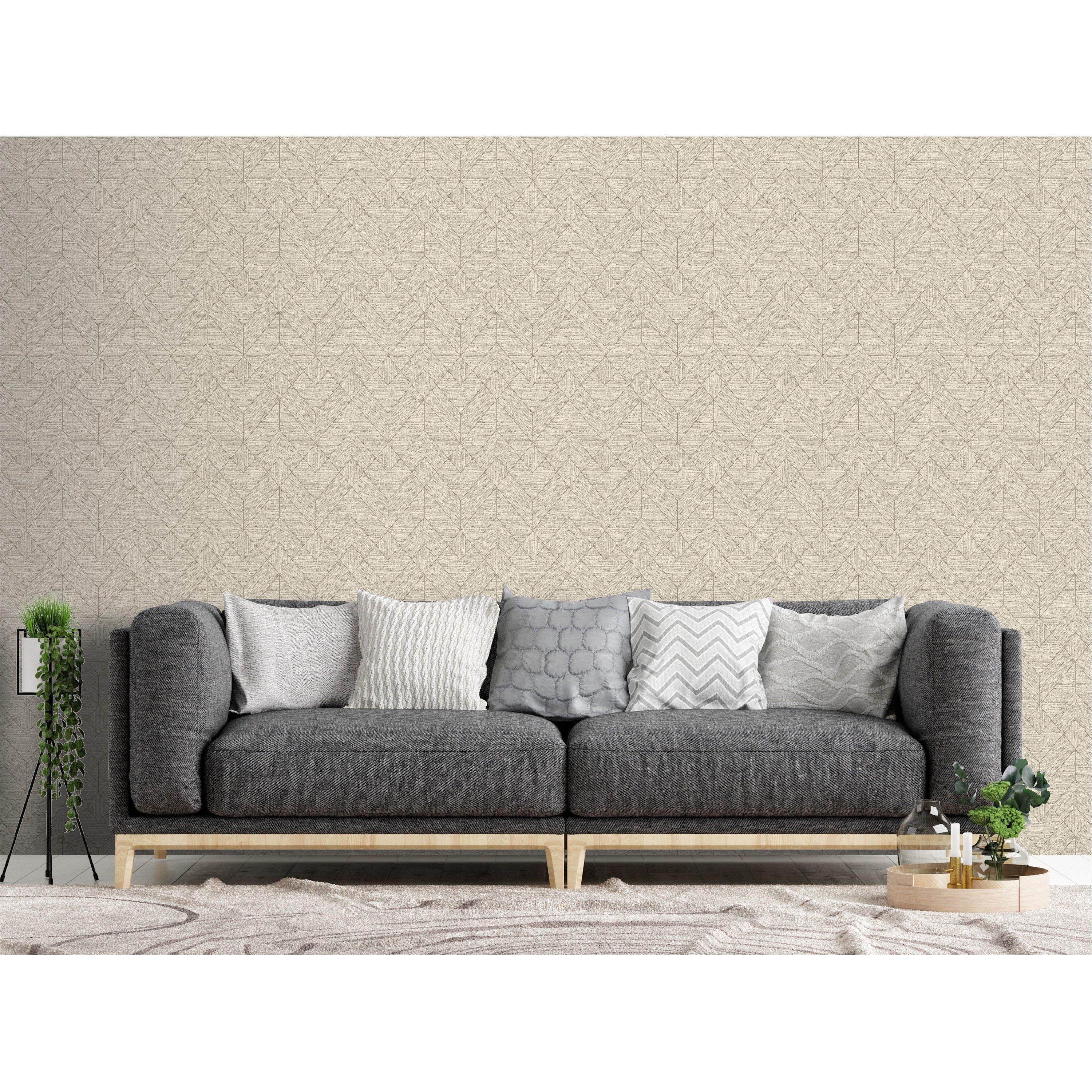 Neutral - Arthouse - Wood Grain Geo Neutral / Gold Wallpaper - 3