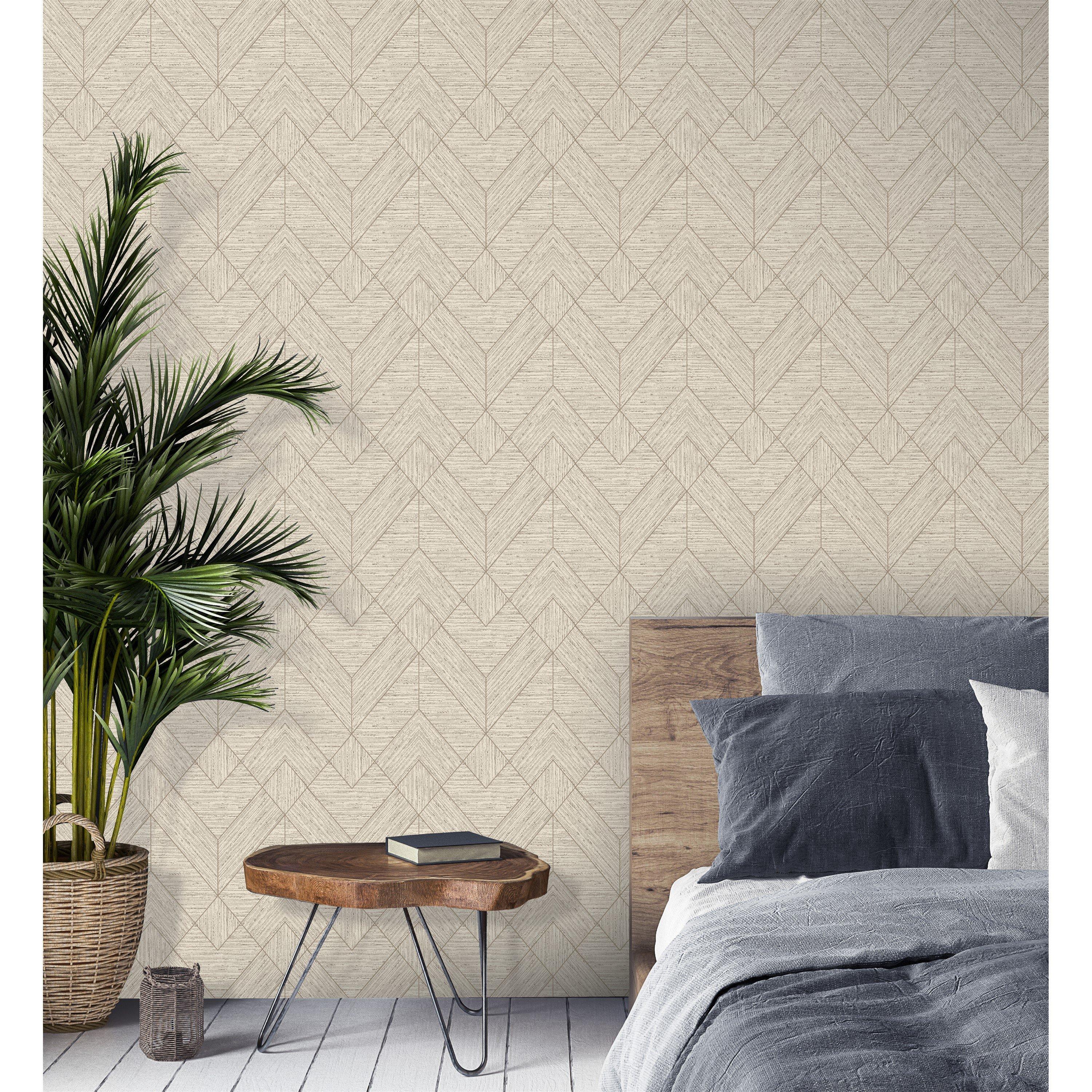 Neutral - Arthouse - Wood Grain Geo Neutral / Gold Wallpaper - 4