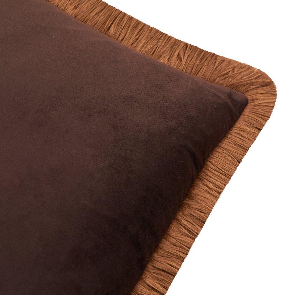 Chocolate/Caram - Furn - Halo Fringed Velvet Cushion - 2