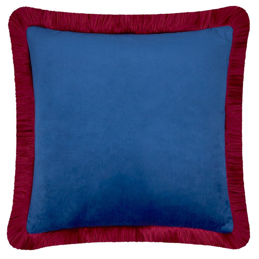Navy/Burgundy - Furn - Halo Fringed Velvet  Cushions - 1