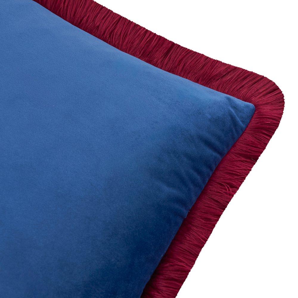 Navy/Burgundy - Furn - Halo Fringed Velvet  Cushions - 2