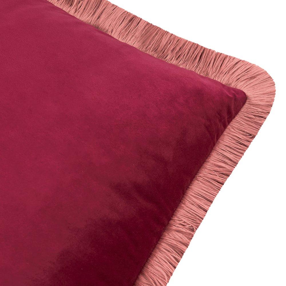 Burgundy/Slippe - Furn - Halo Fringed Velvet  Cushions - 2